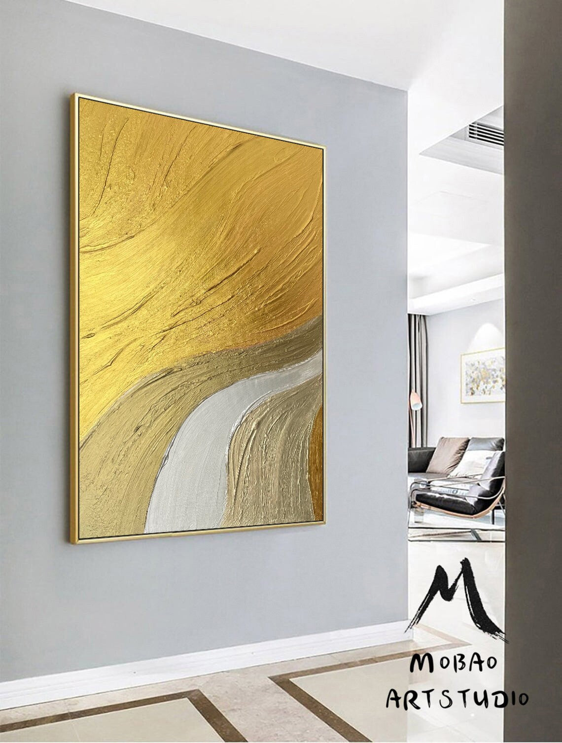 Gold Abstract Painting White Abstract Painting Gold 3D Textured Painting Gold Minimalist Abstract Painting Gold Modern Abstract Painting