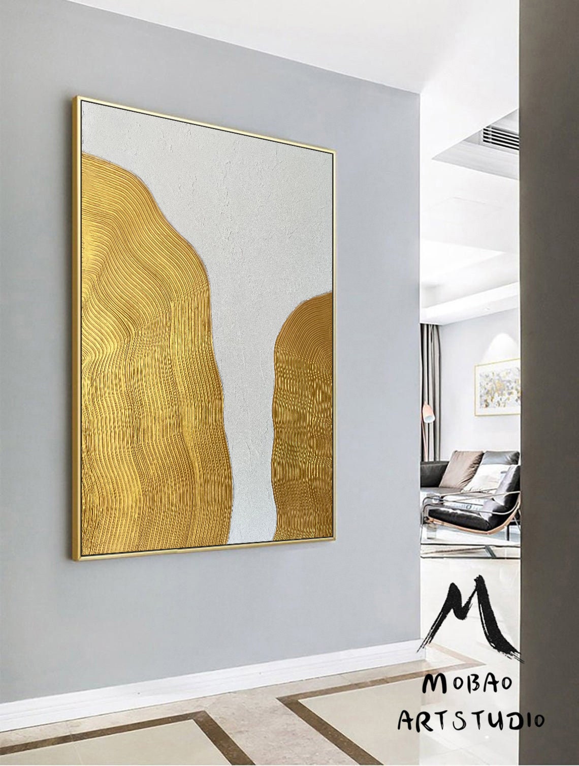 Large 3D Gold Abstract Painting White Minimalist Painting Large White Abstract Painting Gold 3D Textured Painting Modern Abstract Painting