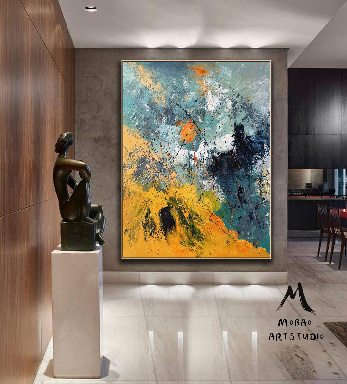 Original Green Abstract Painting Yellow Minimalist Painting Large Abstract Painting Minimalist Abstract Painting Modern Canvas Wall Art