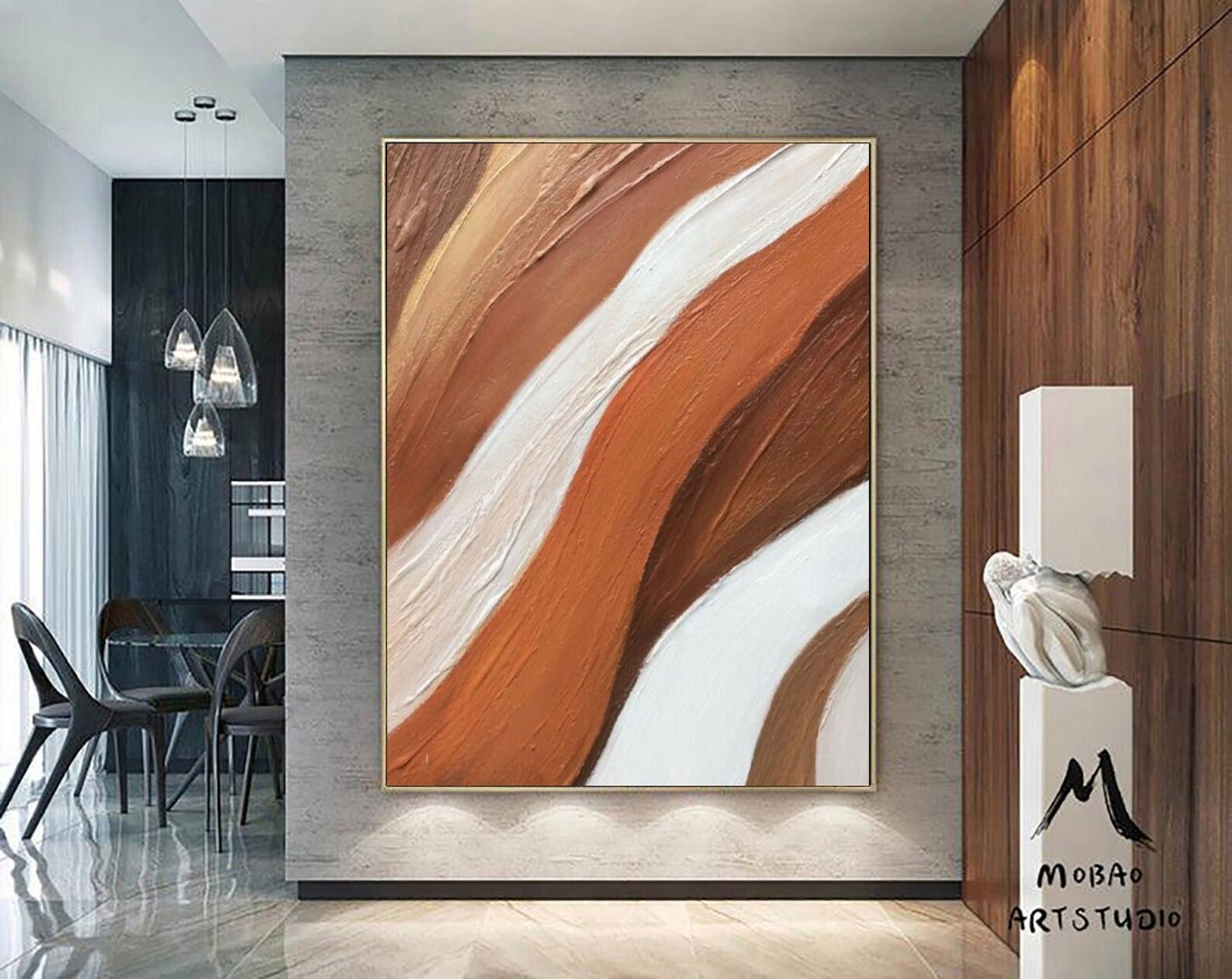 Original Orange Texture Art Orange Abstract Painting White 3D Texture Art Modern White Painting Large Abstract Painting Living Room Wall Art