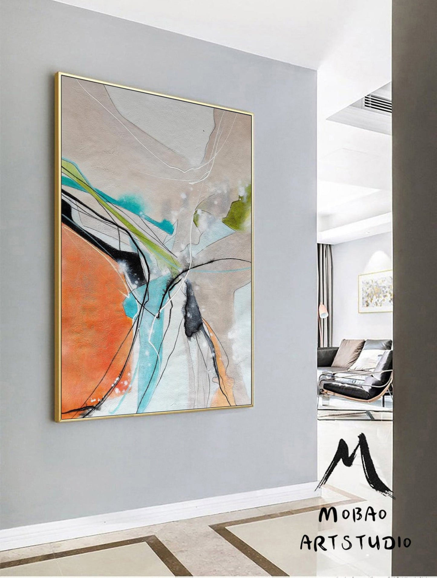 Large Original Abstract Painting,Orange Painting Beige Painting,Blue Minimalist Abstract Painting,Abstract Painting,Large Canvas Painting