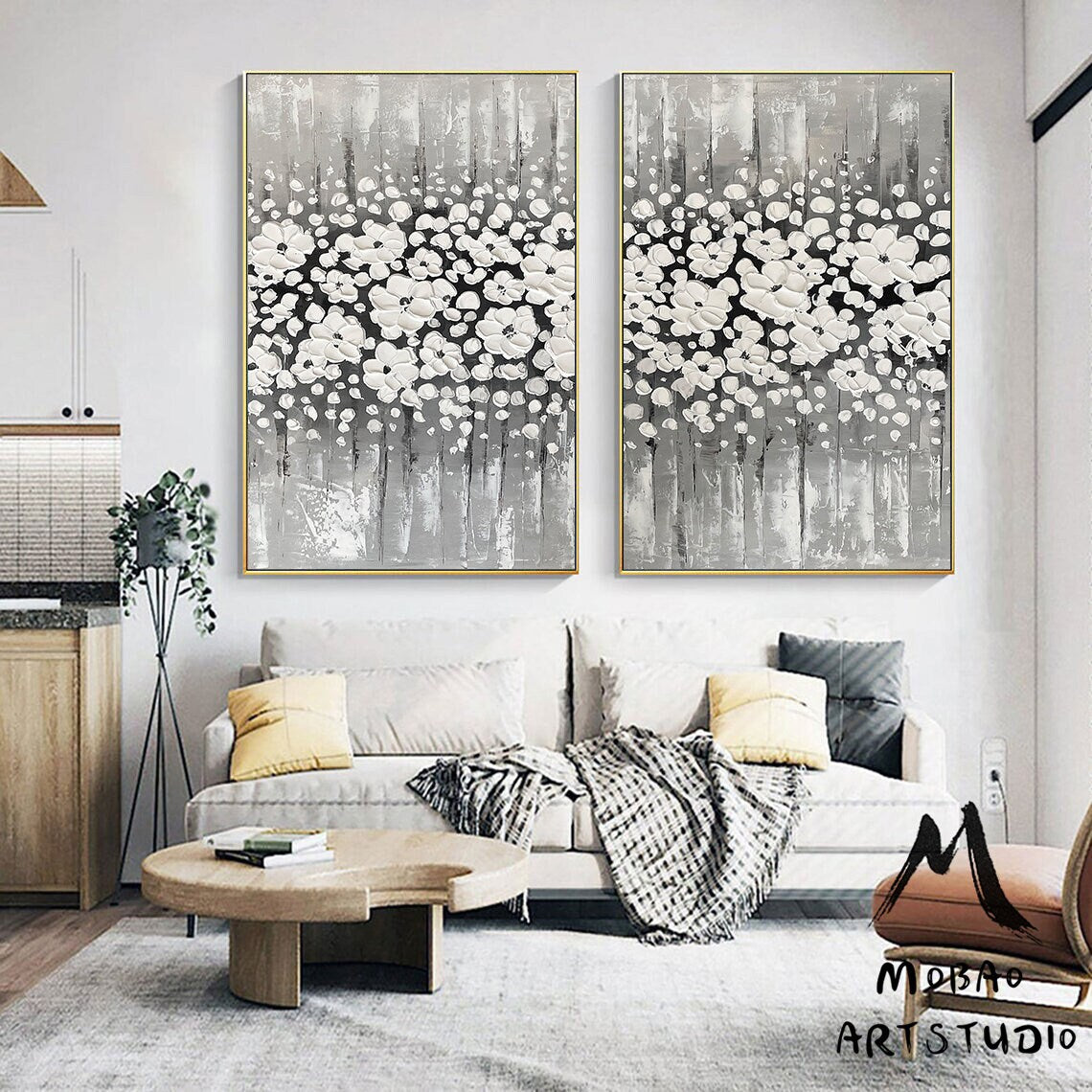 Original White Cherry Flower, 3D Oil Painting Flower On Canvas, Large Wall Art, Palette Knife Painting, 3D Textured Painting,Handmade Art