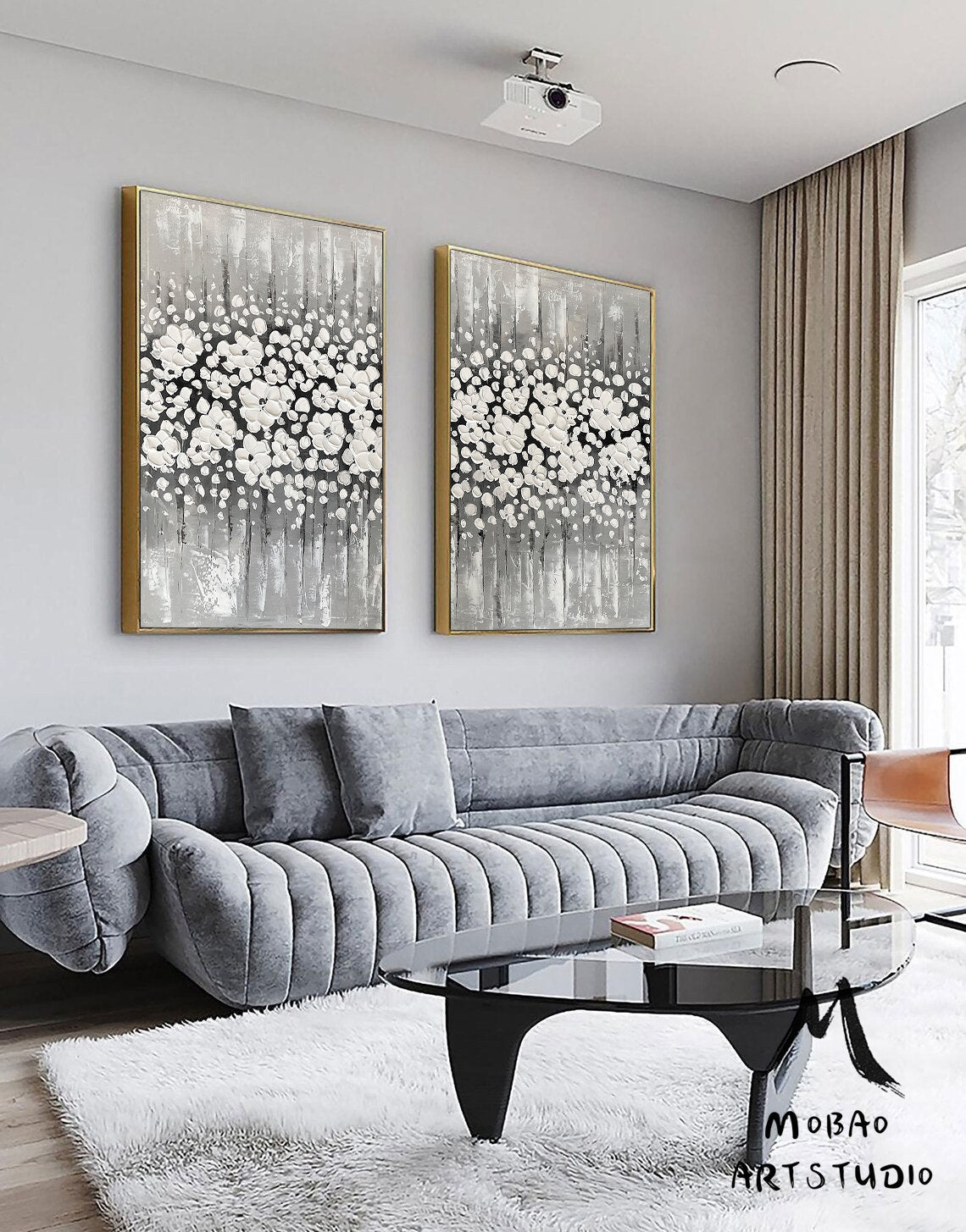 Original White Cherry Flower, 3D Oil Painting Flower On Canvas, Large Wall Art, Palette Knife Painting, 3D Textured Painting,Handmade Art