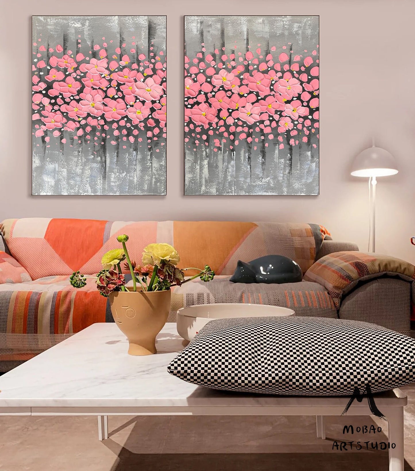 Original Pink Flower 3D Textured Painting, Large Wall Art, Palette Knife Painting, 3D Oil Painting Flower On Canvas, Handmade Art Painting