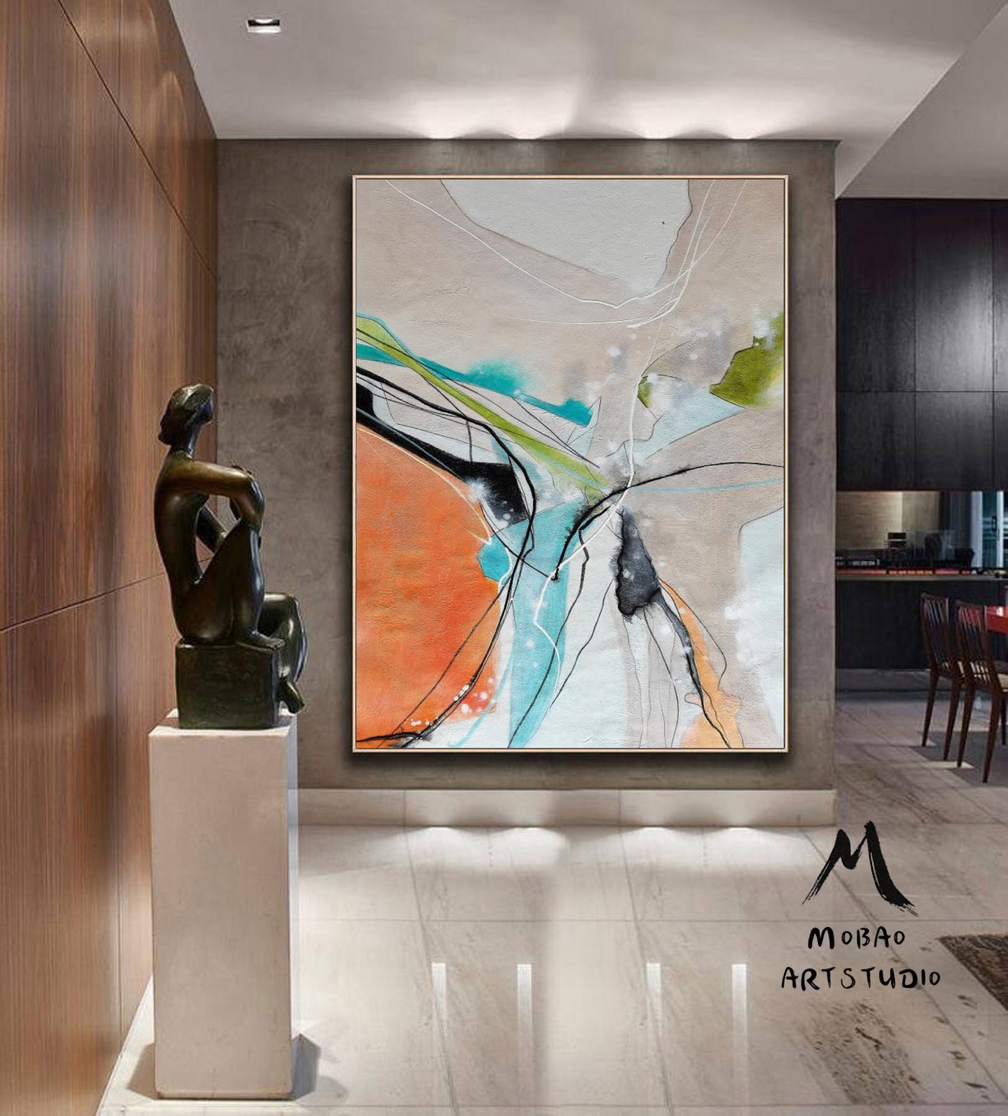Large Original Abstract Painting,Orange Painting Beige Painting,Blue Minimalist Abstract Painting,Abstract Painting,Large Canvas Painting
