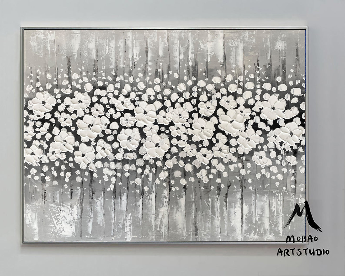 Original White Cherry Flower, White 3D Textured Art Painting,Flower Painting On Canvas,Large Wall Art,Large Textured Painting, Handmade Art