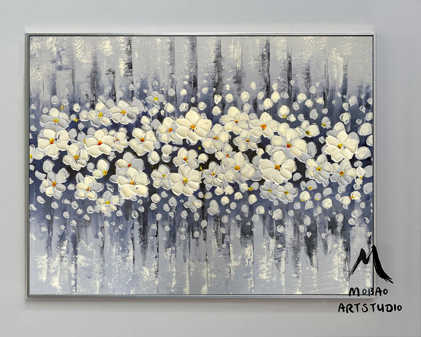 Original White Cherry Flower, Large Wall Art, Palette Knife Painting, Beige Textured Art Painting,Flower Painting On Canvas, Handmade Art