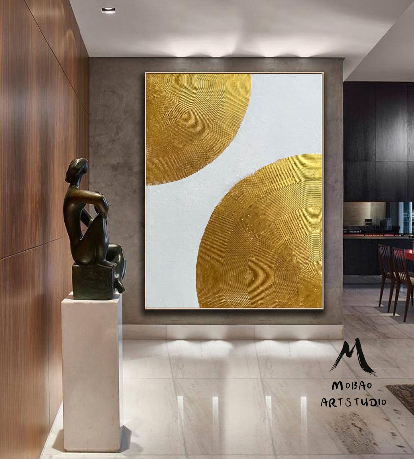 Large White Abstract Art Gold Painting Gold Leaf Textured Painting Gold Abstract Painting Gold Minimalist Painting Modern Abstract Painting