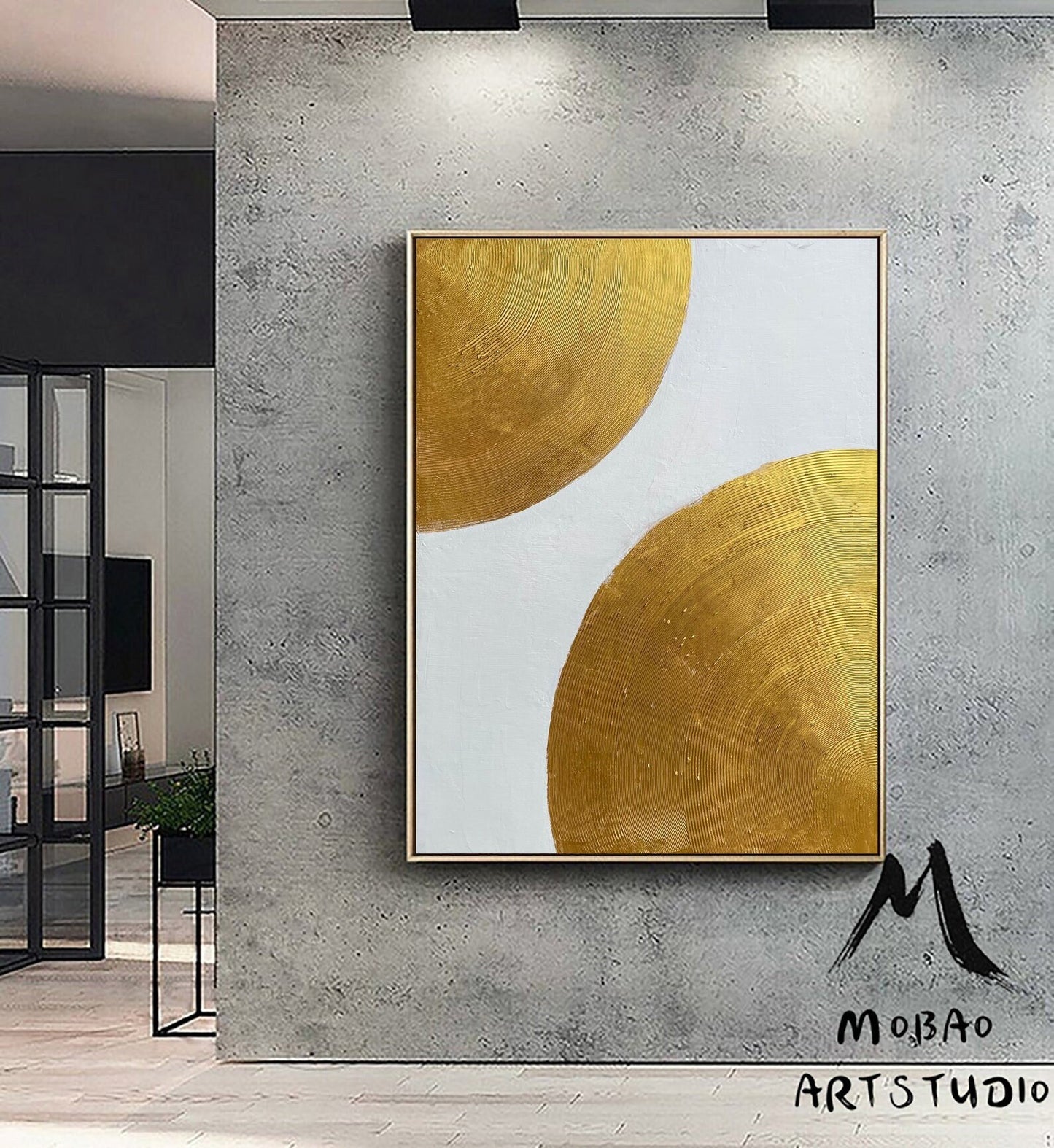 Large White Abstract Art Gold Painting Gold Leaf Textured Painting Gold Abstract Painting Gold Minimalist Painting Modern Abstract Painting