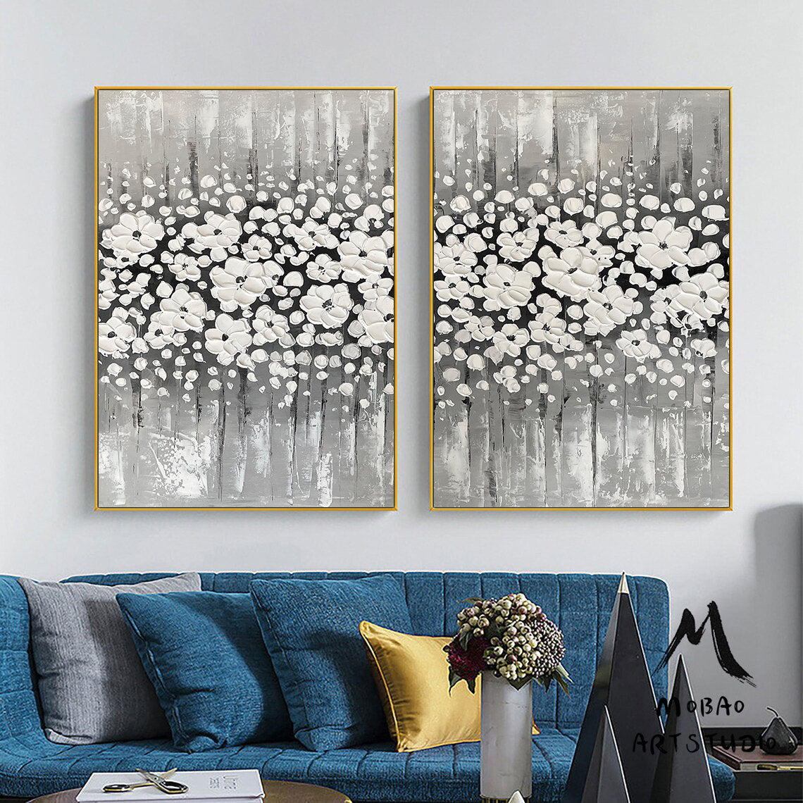 Original White Cherry Flower, 3D Oil Painting Flower On Canvas, Large Wall Art, Palette Knife Painting, 3D Textured Painting,Handmade Art
