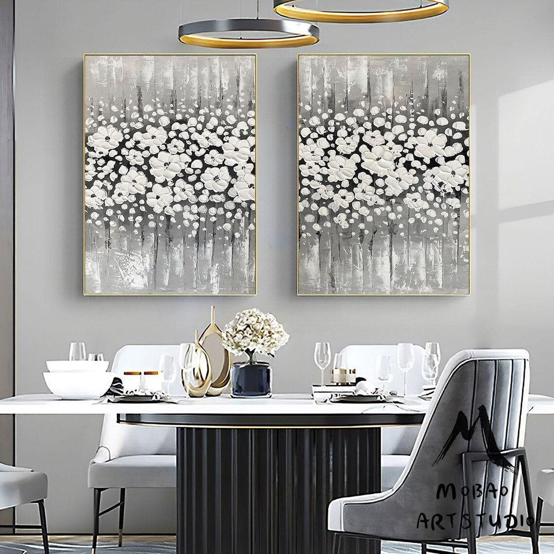 Original White Cherry Flower, 3D Oil Painting Flower On Canvas, Large Wall Art, Palette Knife Painting, 3D Textured Painting,Handmade Art