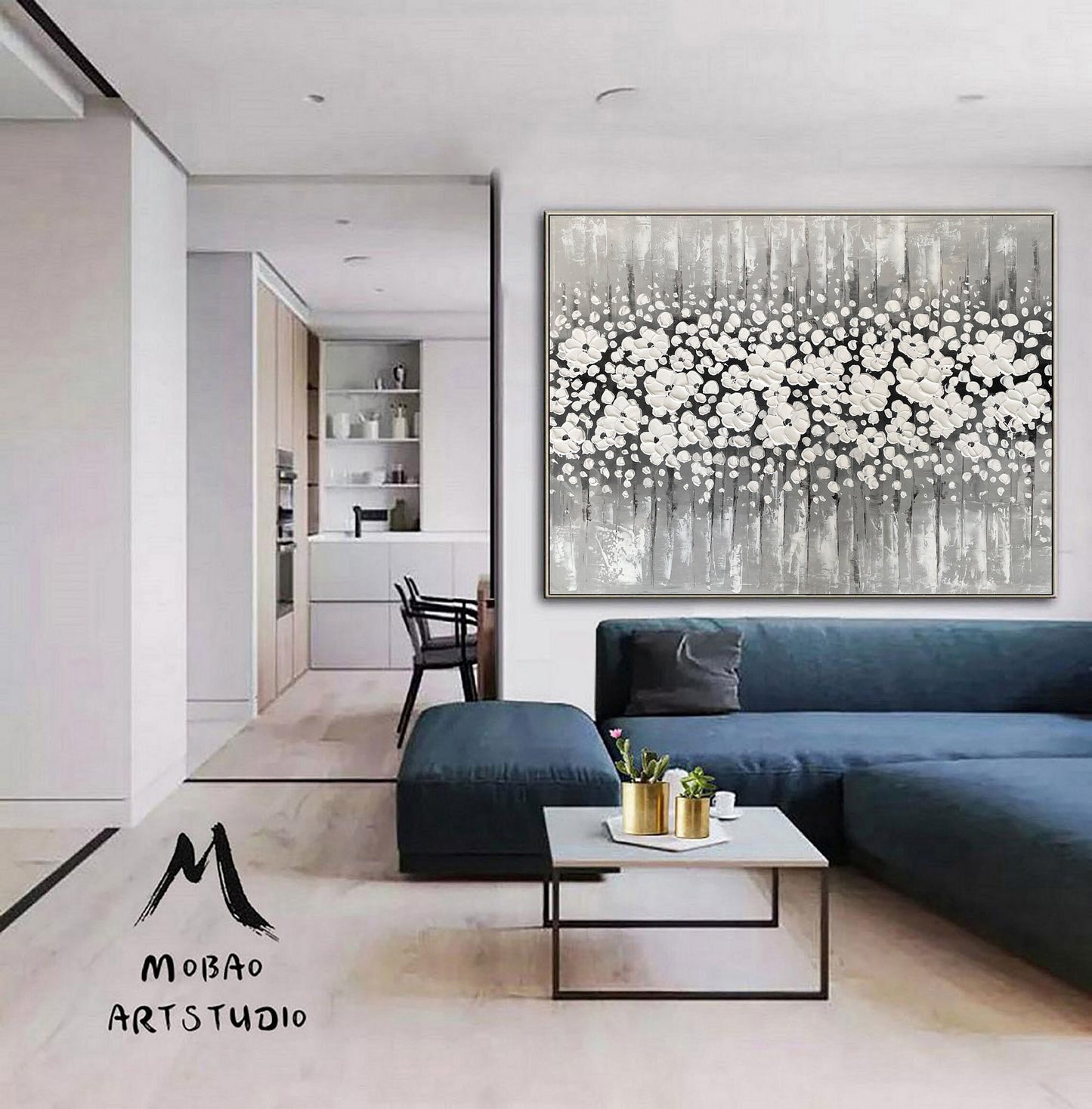 Original White Cherry Flower, White 3D Textured Art Painting,Flower Painting On Canvas,Large Wall Art,Large Textured Painting, Handmade Art