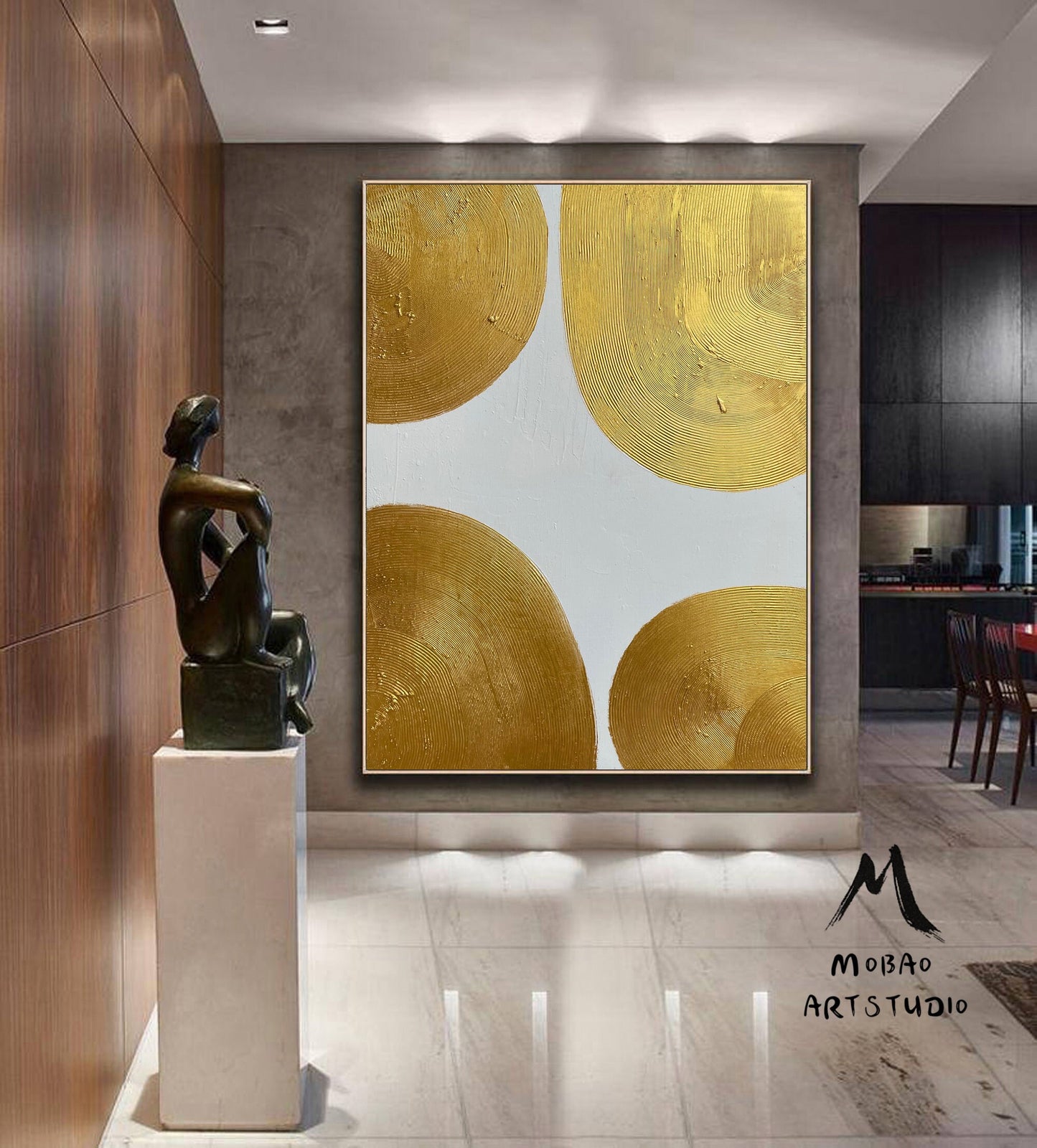 Large Gold Minimalist Abstract Painting Modern Art Painting White Abstract Painting Gold 3D Textured Painting Gold Leaf Abstract Painting