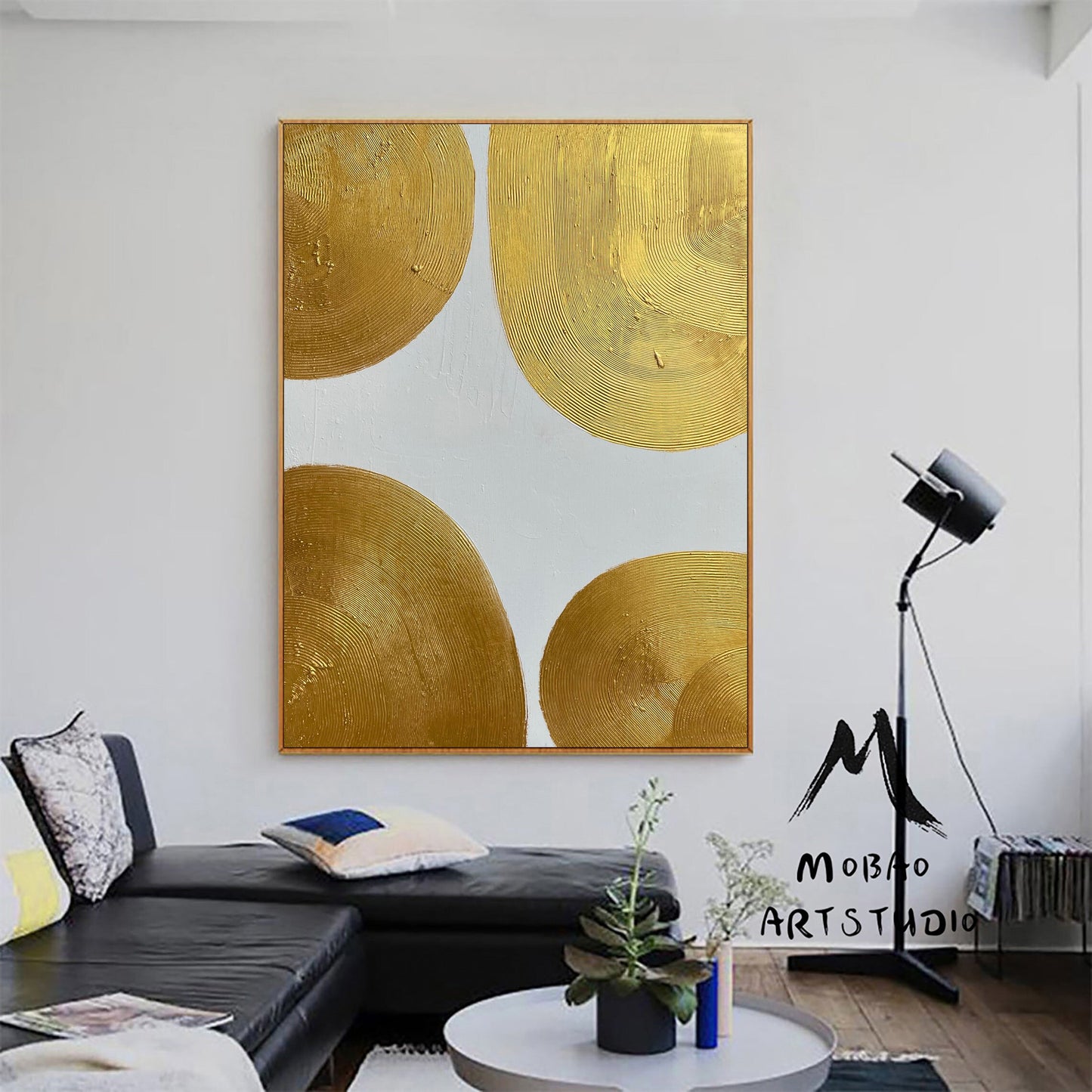 Large Gold Minimalist Abstract Painting Modern Art Painting White Abstract Painting Gold 3D Textured Painting Gold Leaf Abstract Painting