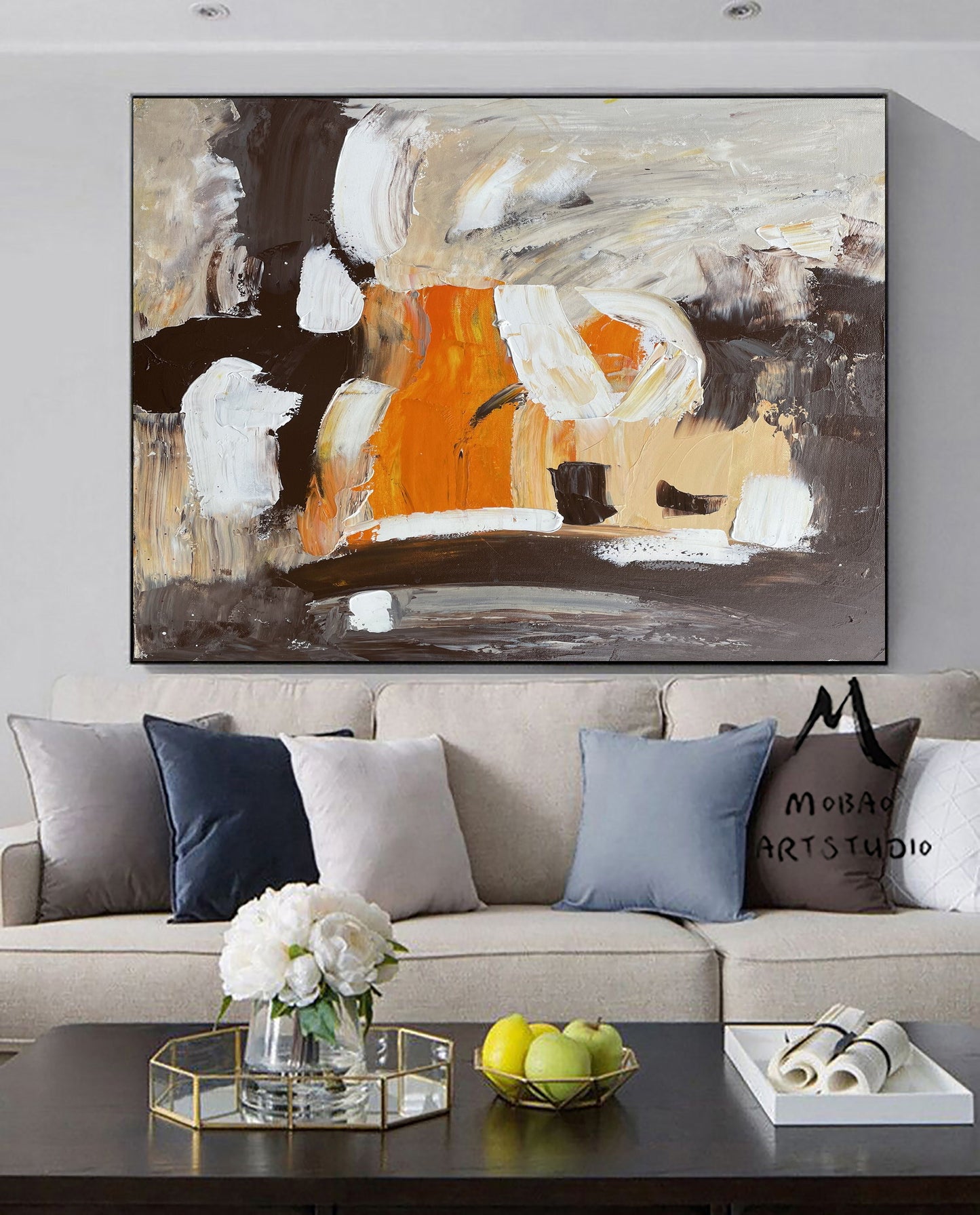 White Textured Wall Art Brown and White Abstract Art Brown and White Painting White Minimalist Painting Wall Art Orange Abstract Painting