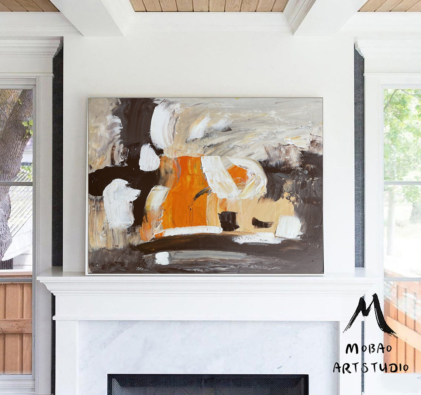 White Textured Wall Art Brown and White Abstract Art Brown and White Painting White Minimalist Painting Wall Art Orange Abstract Painting
