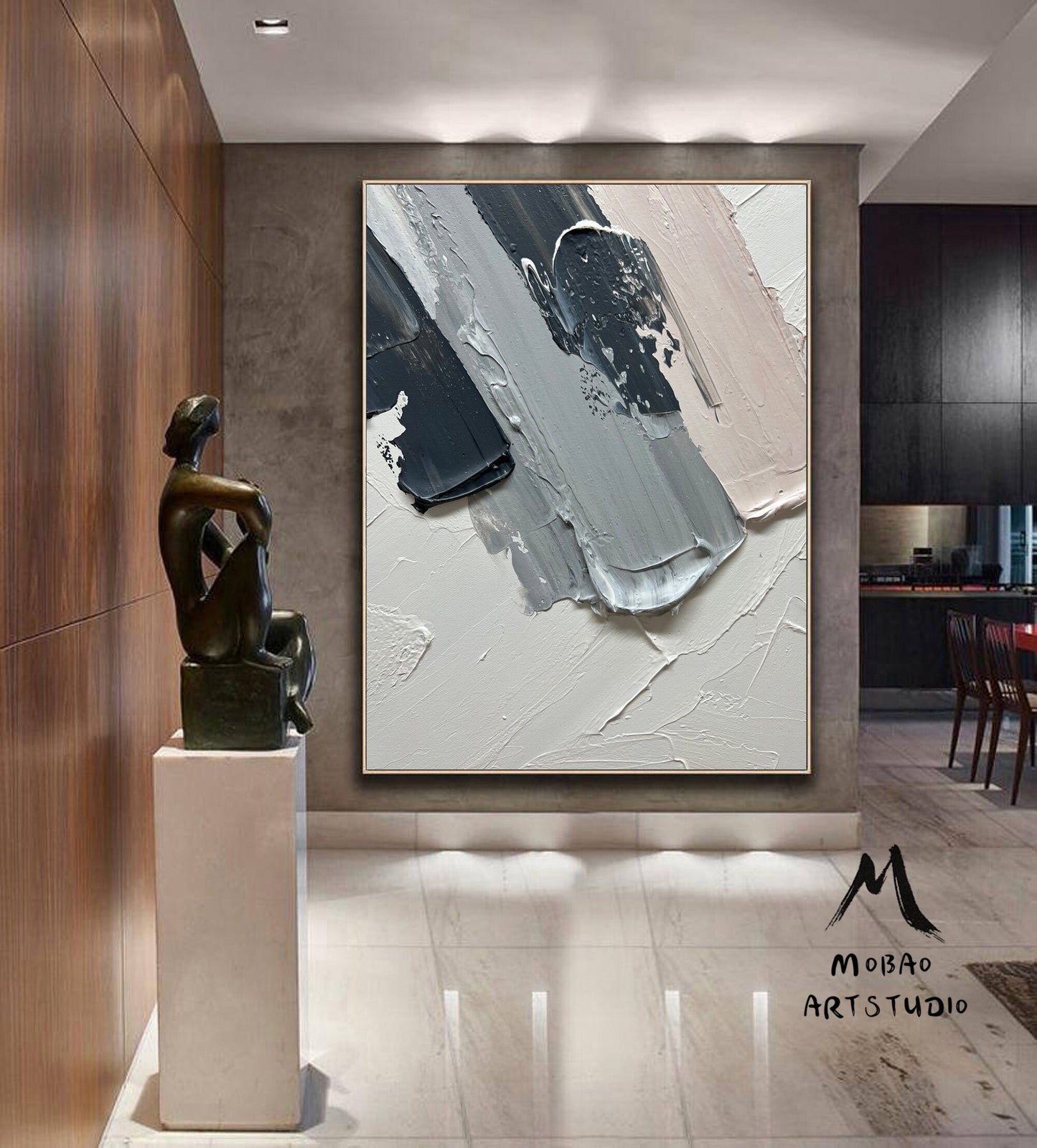 Large Gray Minimalist Wall Art Original Beige Abstract Painting Gary 3D Texture Painting Large Abstract Canvas Art Neutral Textured Painting