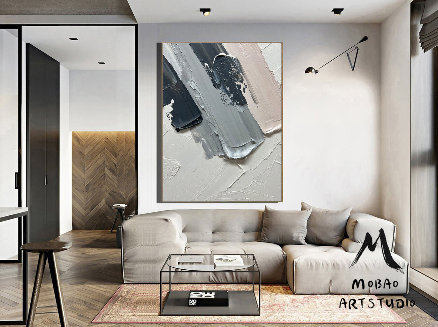Large Gray Minimalist Wall Art Original Beige Abstract Painting Gary 3D Texture Painting Large Abstract Canvas Art Neutral Textured Painting