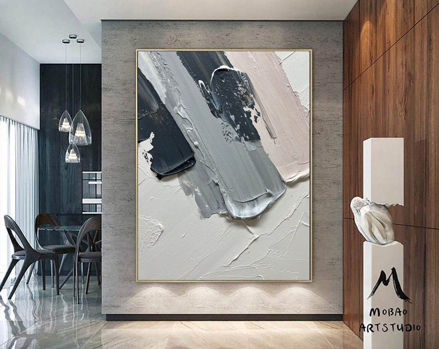 Large Gray Minimalist Wall Art Original Beige Abstract Painting Gary 3D Texture Painting Large Abstract Canvas Art Neutral Textured Painting