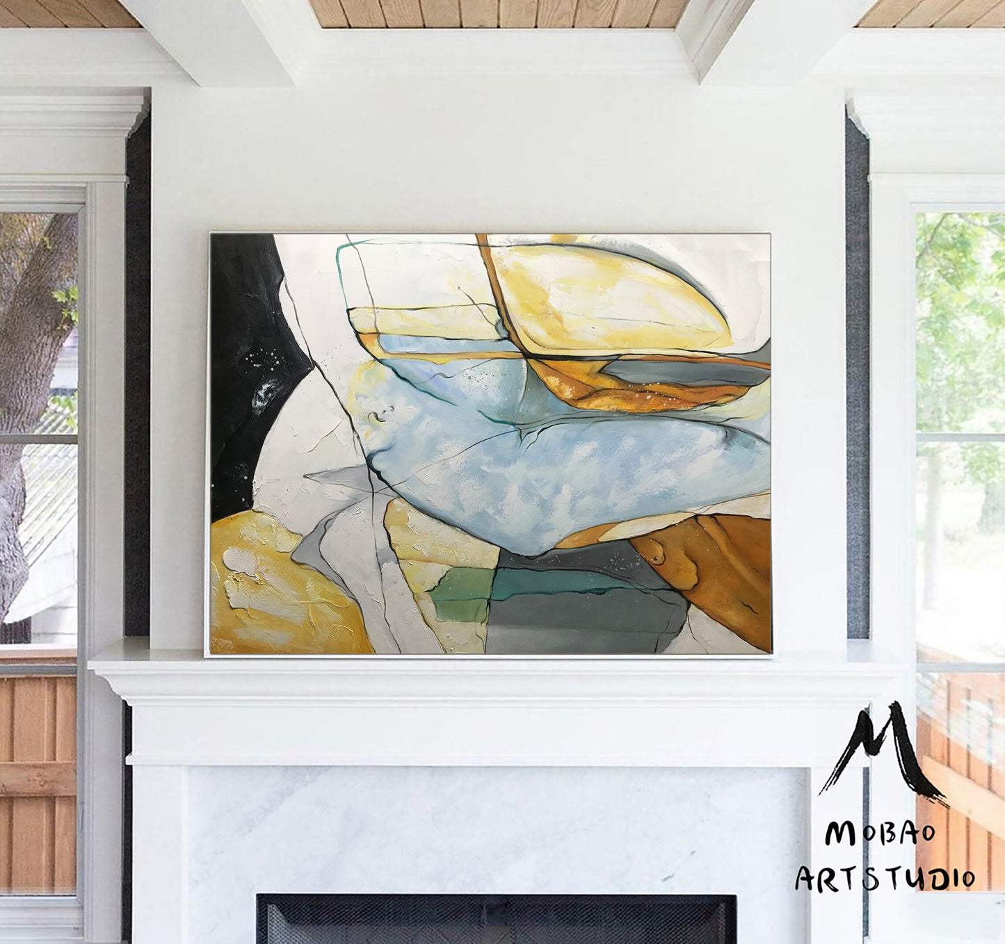 Large Black Painting Minimalist Abstract Painting,Original Glod Painting Blue Painting, Minimalist Abstract Painting,Large Canvas Painting