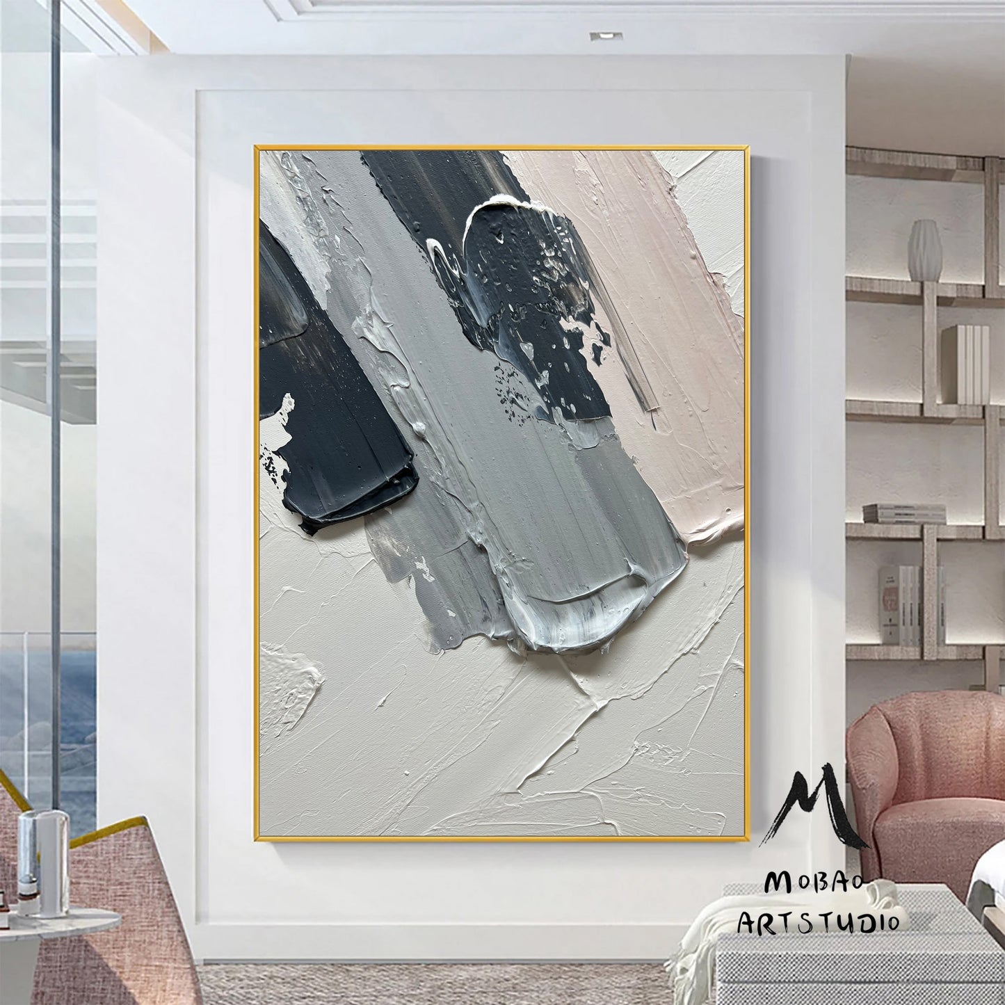 Large Gray Minimalist Wall Art Original Beige Abstract Painting Gary 3D Texture Painting Large Abstract Canvas Art Neutral Textured Painting