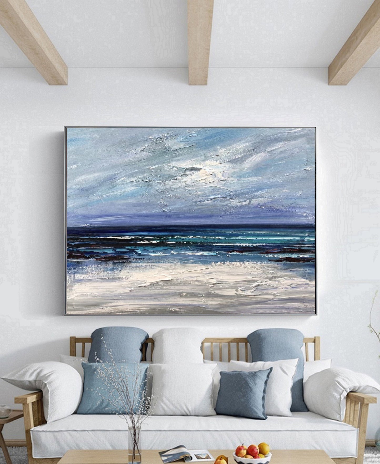 Large Blue Sea Abstract Art, Dark Blue Ocean Abstract Painting,Large Texture Abstract Canvas Oil Painting,Sky Abstract Landscape Painting