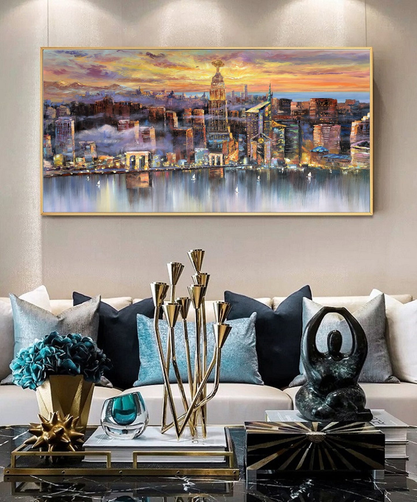 Large City Landscape painting, New York City Painting, Large urban art painting,Urban Wall Art,New York Wall Art,Original city Hand painting
