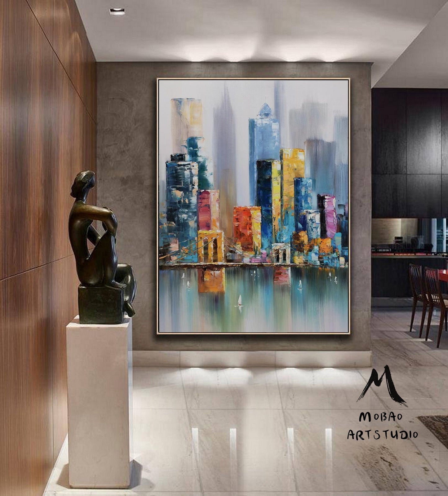 Large City Abstract Painting,Original New York Skyline,New York Wall Art, Large Abstract Painting, Urban Art Painting, City Skyline Painting