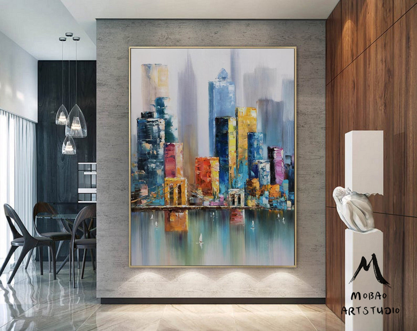 Large City Abstract Painting,Original New York Skyline,New York Wall Art, Large Abstract Painting, Urban Art Painting, City Skyline Painting