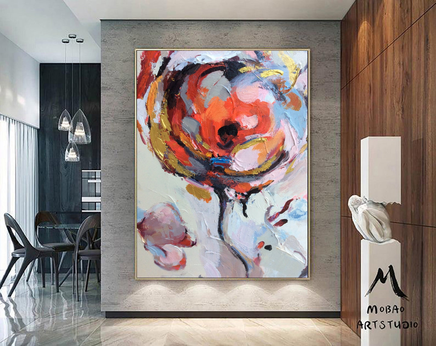 Large pink texture painting,Pink abstract painting,Texture abstract painting,Gold abstract painting,Orange abstract painting,Large wall art