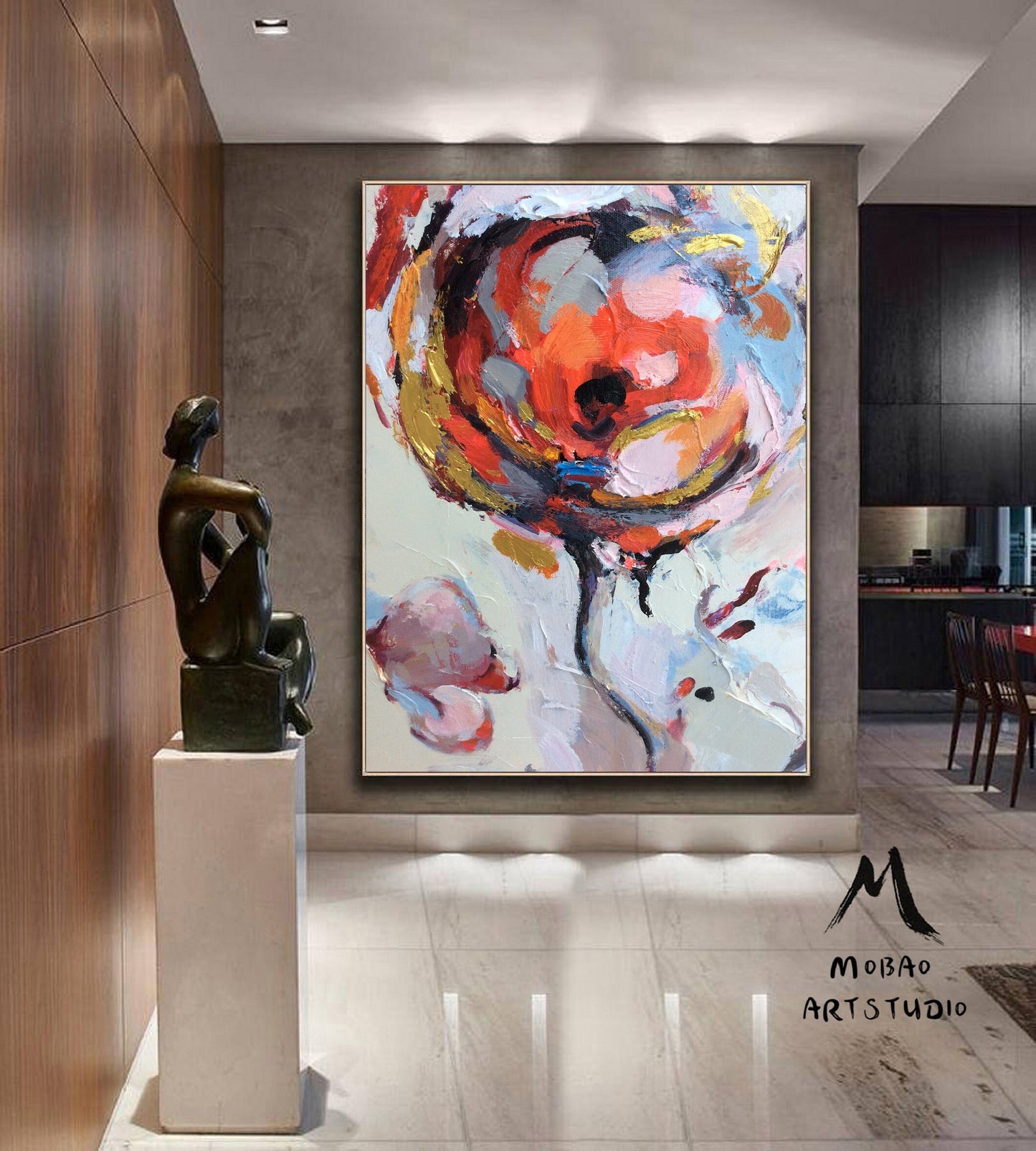 Large pink texture painting,Pink abstract painting,Texture abstract painting,Gold abstract painting,Orange abstract painting,Large wall art