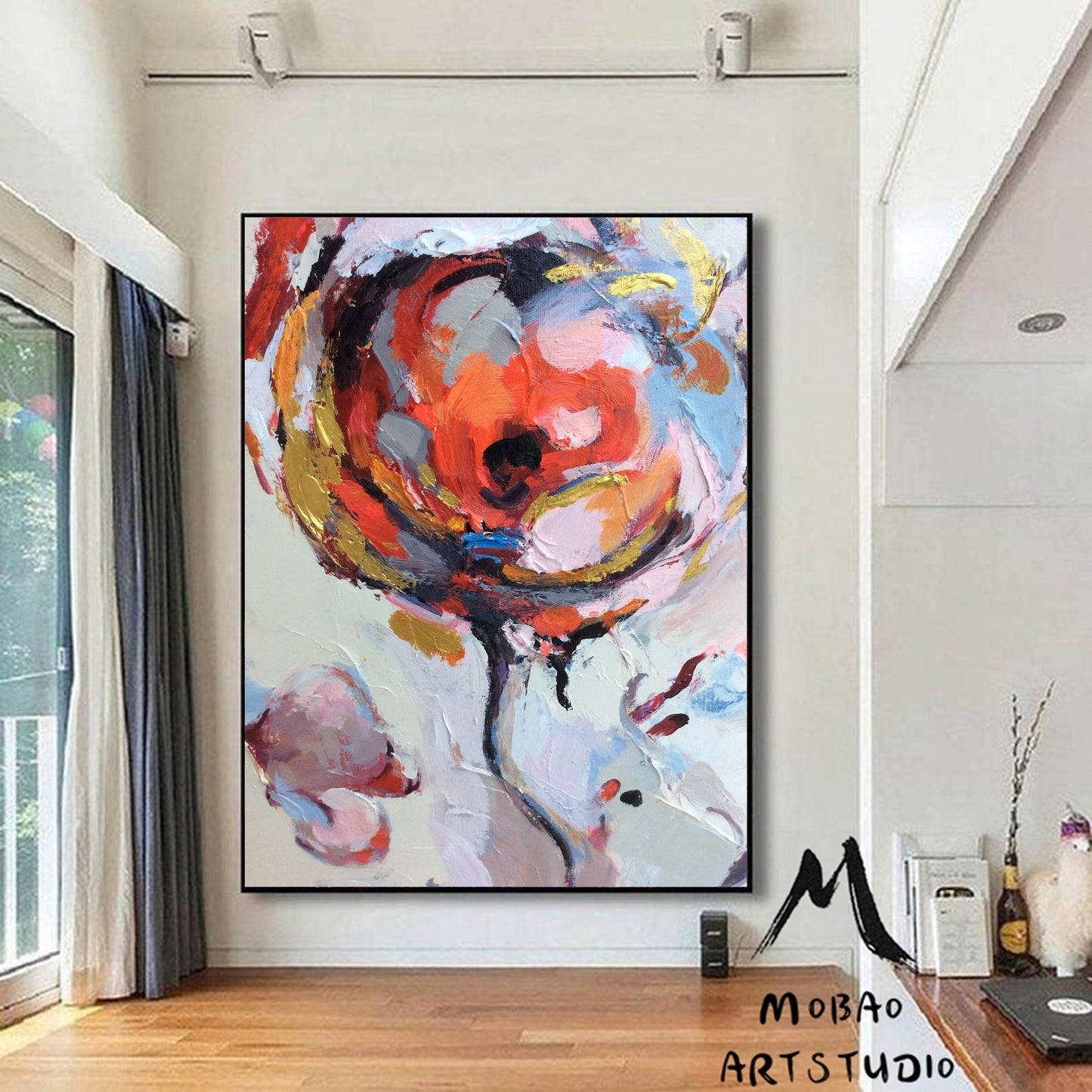 Large pink texture painting,Pink abstract painting,Texture abstract painting,Gold abstract painting,Orange abstract painting,Large wall art