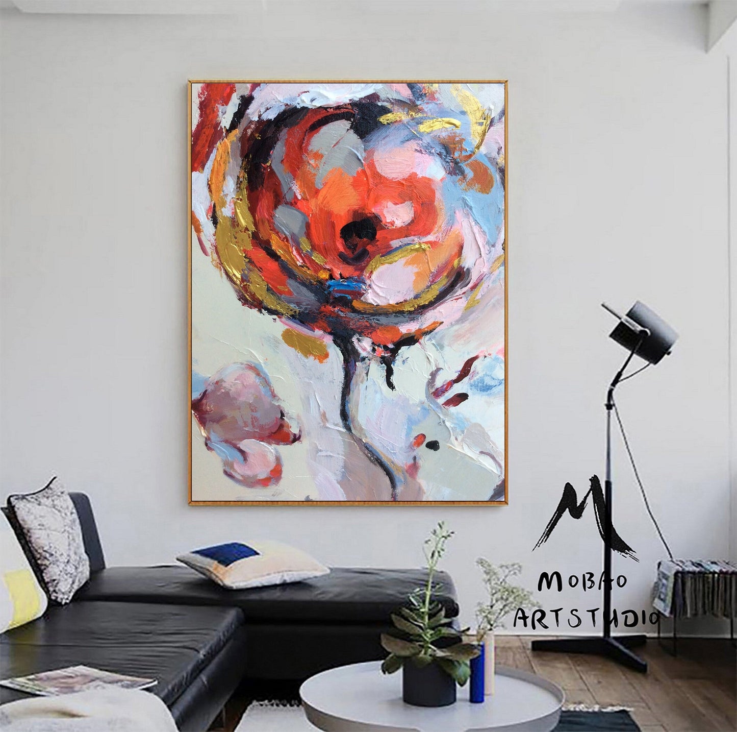 Large pink texture painting,Pink abstract painting,Texture abstract painting,Gold abstract painting,Orange abstract painting,Large wall art