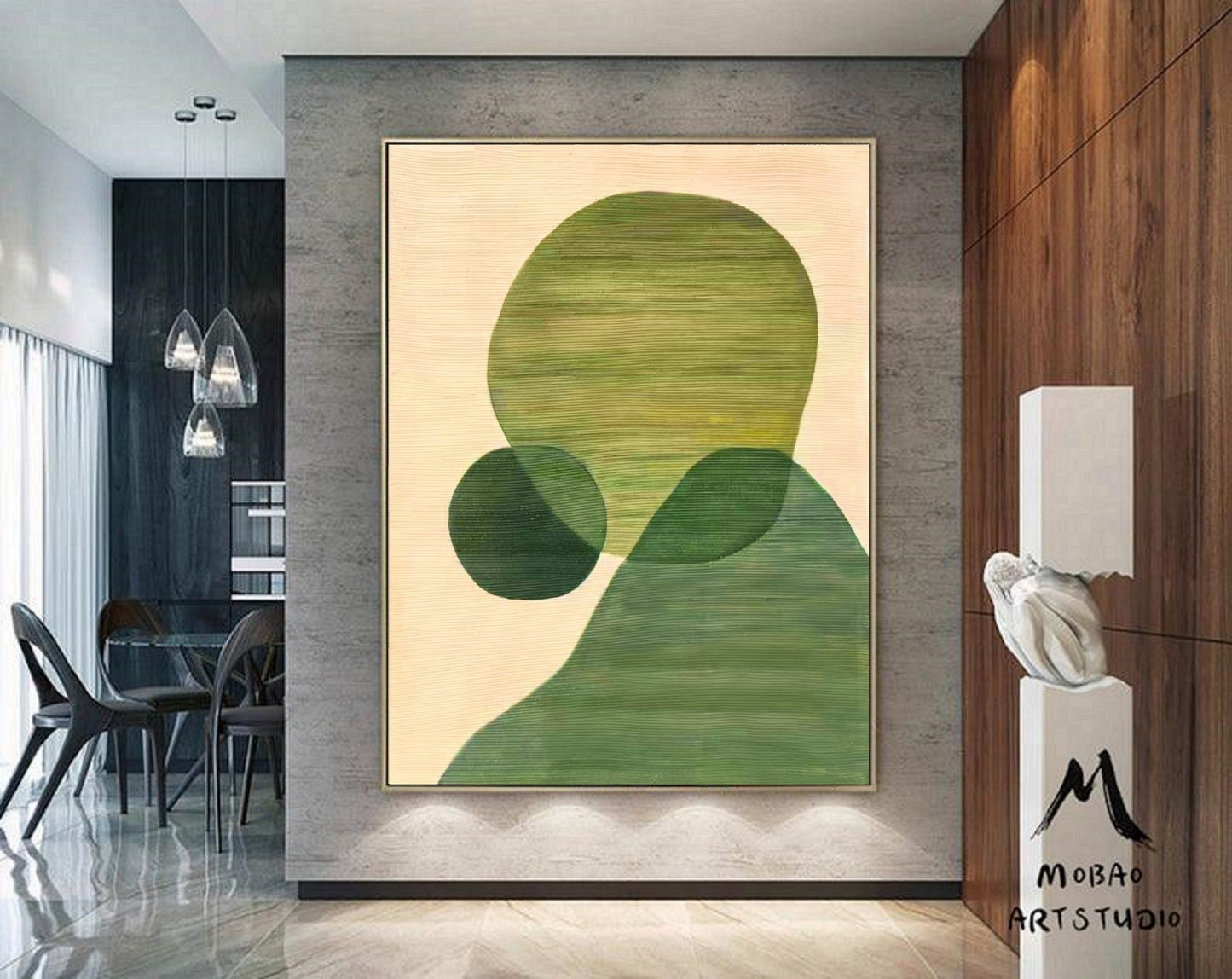 Wabi Sabi Wall Art Green Boho Wall Art Minimalist Textured Painting Green Minimailist Art Green Abstract Geometric Art Large Modern Wall Art