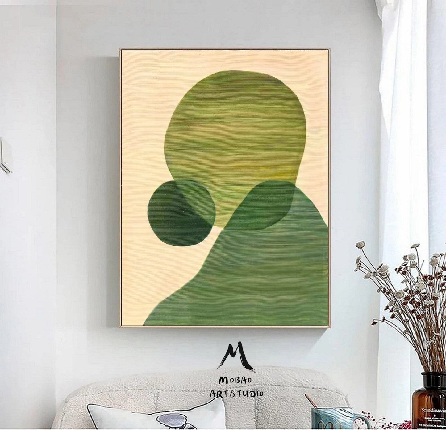 Wabi Sabi Wall Art Green Boho Wall Art Minimalist Textured Painting Green Minimailist Art Green Abstract Geometric Art Large Modern Wall Art