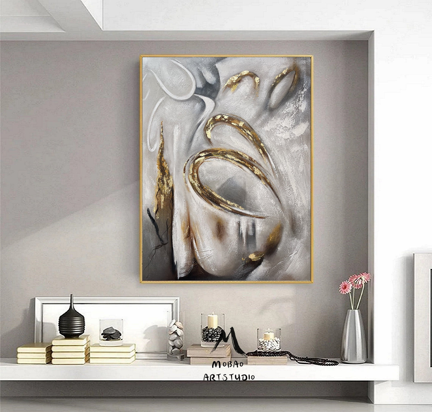 Large Gold Abstract Art Boho Wall Art Gray Minimalist Art Gold Abstract Painting Extra Large Wall Art Gray Art Painting Living Room Wall Art