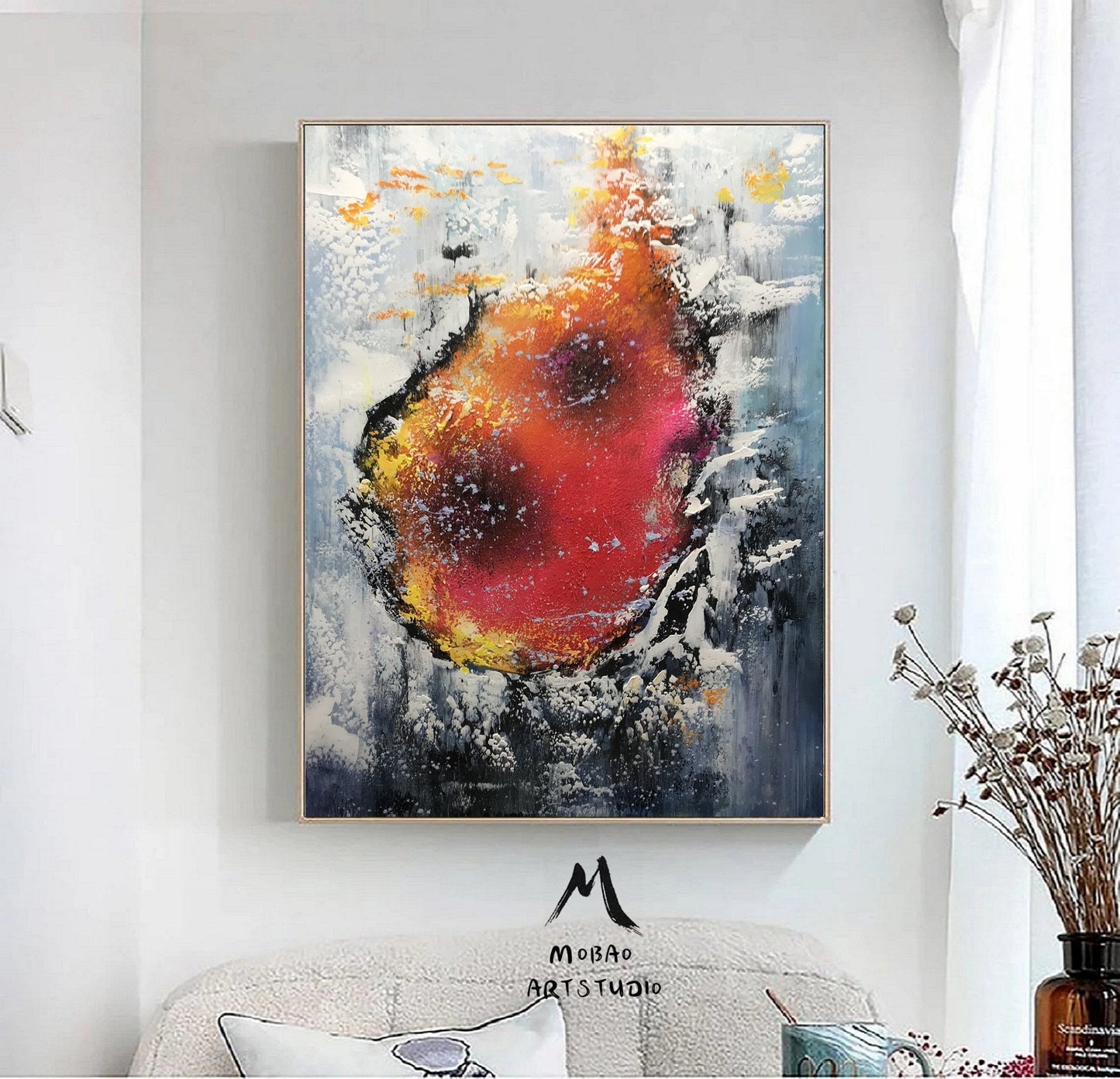 Large Red Abstract Painting Large White Texture Wall Art Extra Large Painting On Canvas Gray Abstract Art White Painting Contemporary Art