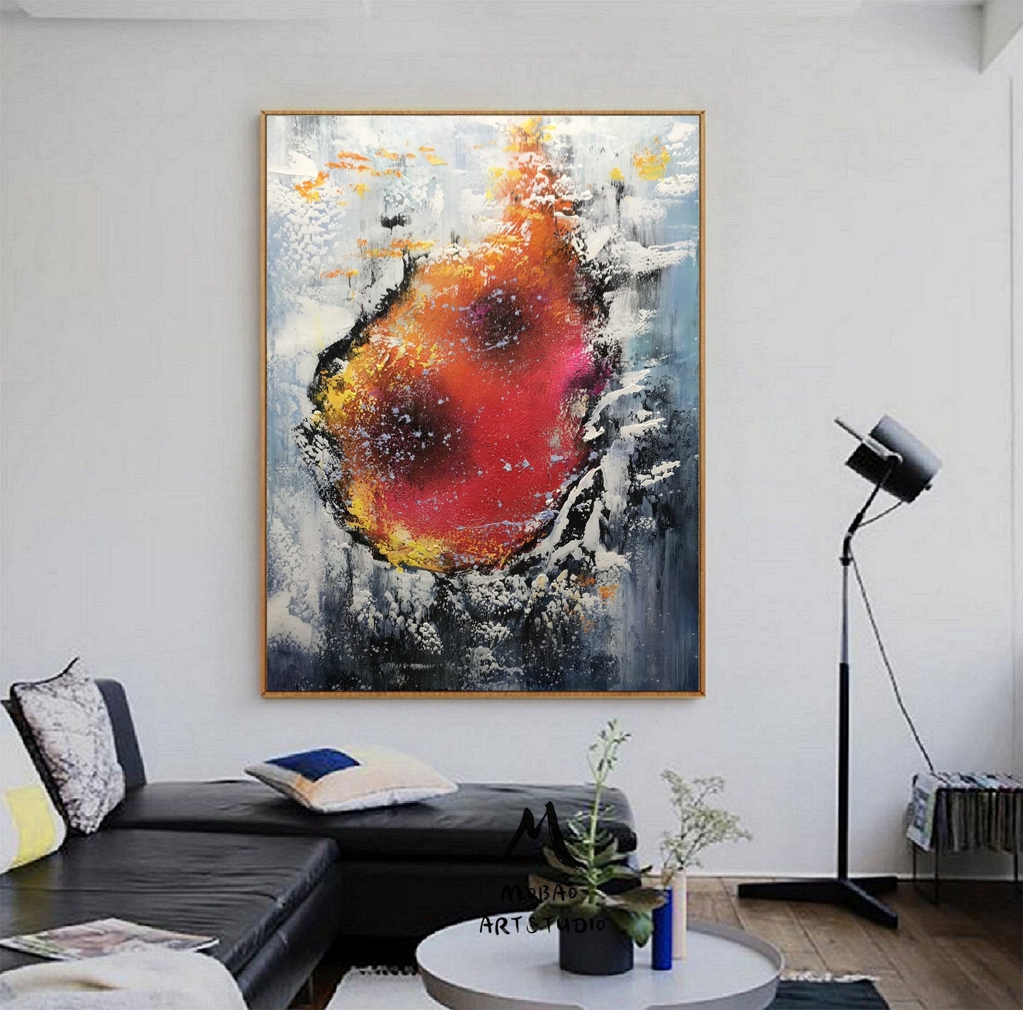Large Red Abstract Painting Large White Texture Wall Art Extra Large Painting On Canvas Gray Abstract Art White Painting Contemporary Art
