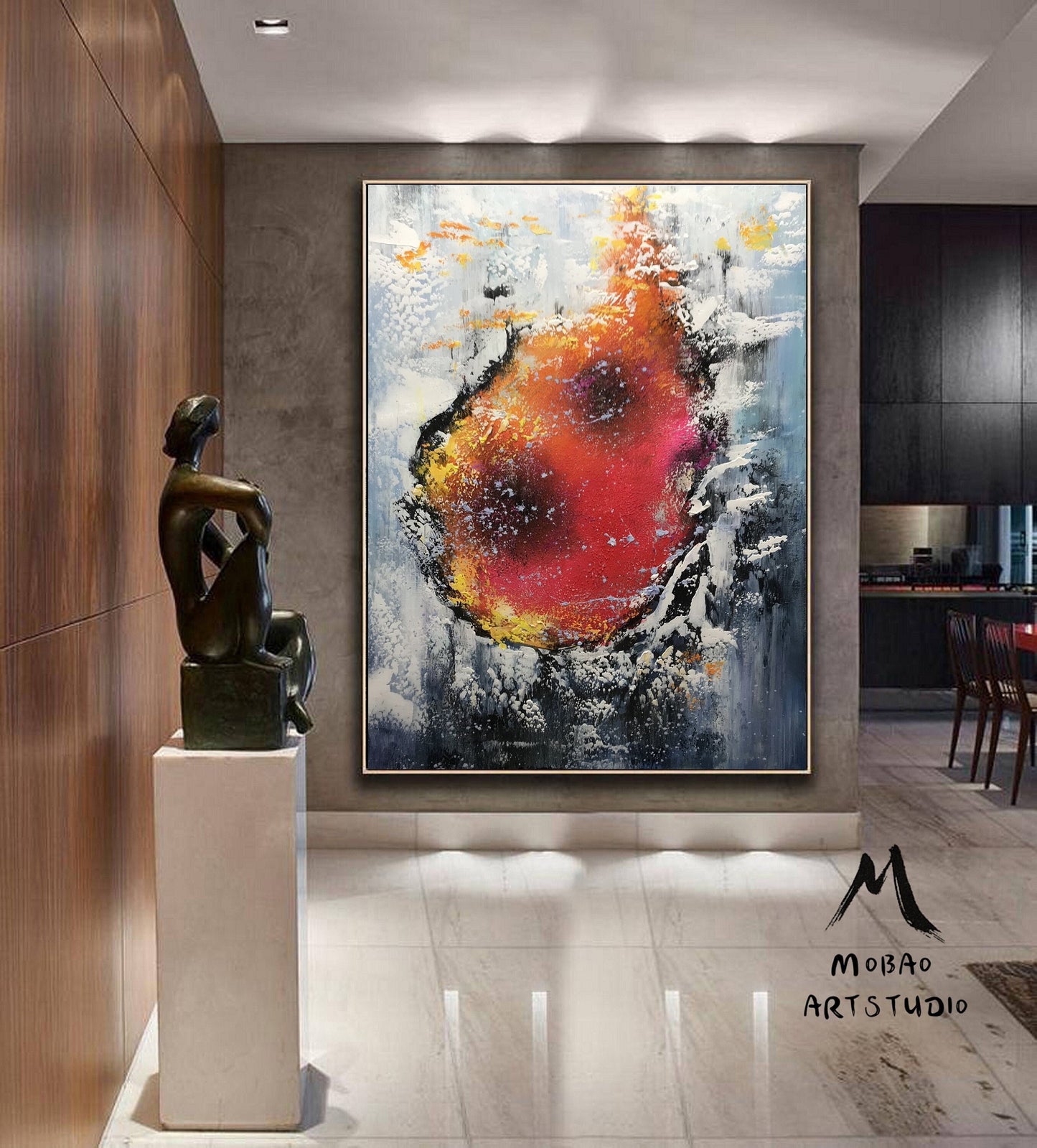 Large Red Abstract Painting Large White Texture Wall Art Extra Large Painting On Canvas Gray Abstract Art White Painting Contemporary Art