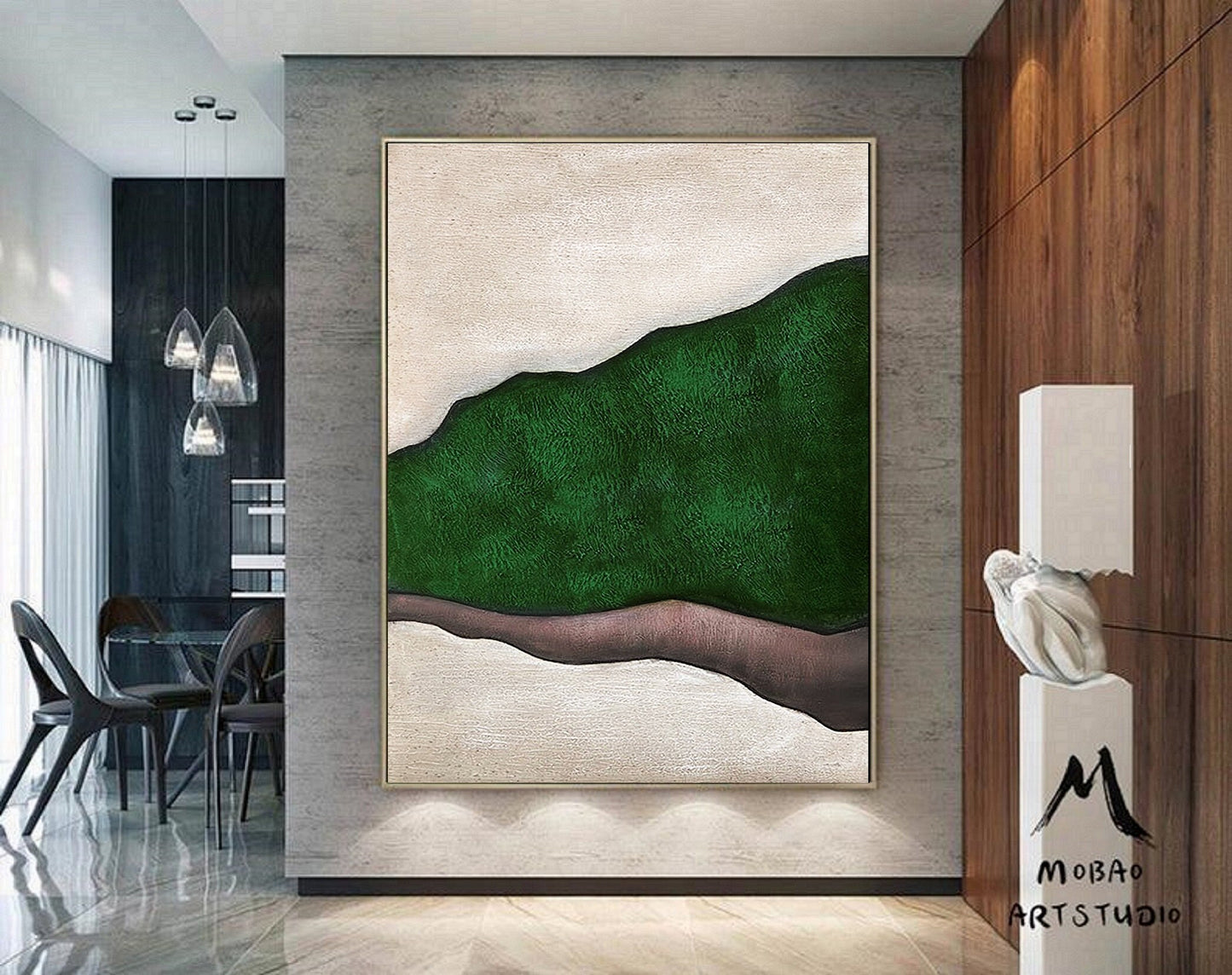 Green Minimalist Art Boho Wall Art Green Abstract Painting Beige Minimalist Painting Wabi Sabi Wall Art Green Wall Art Beige Canvas Painting