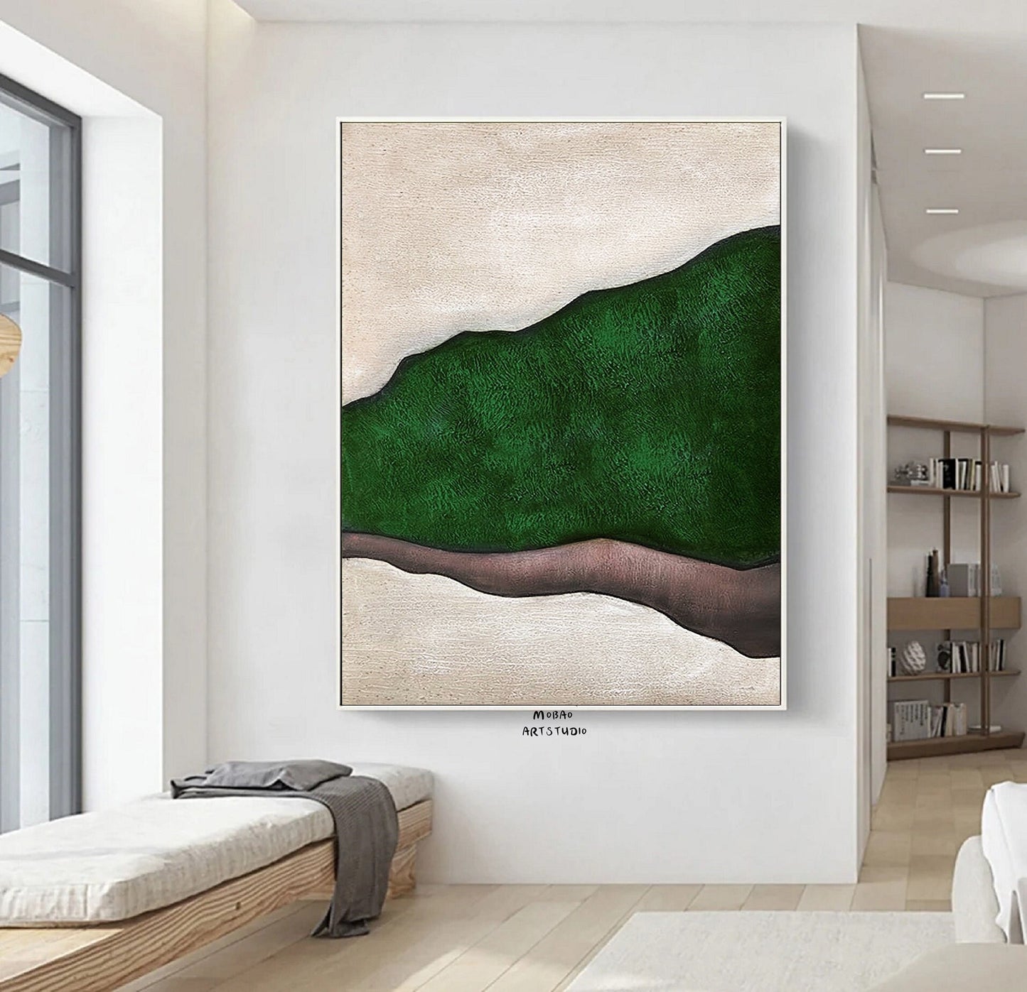 Green Minimalist Art Boho Wall Art Green Abstract Painting Beige Minimalist Painting Wabi Sabi Wall Art Green Wall Art Beige Canvas Painting