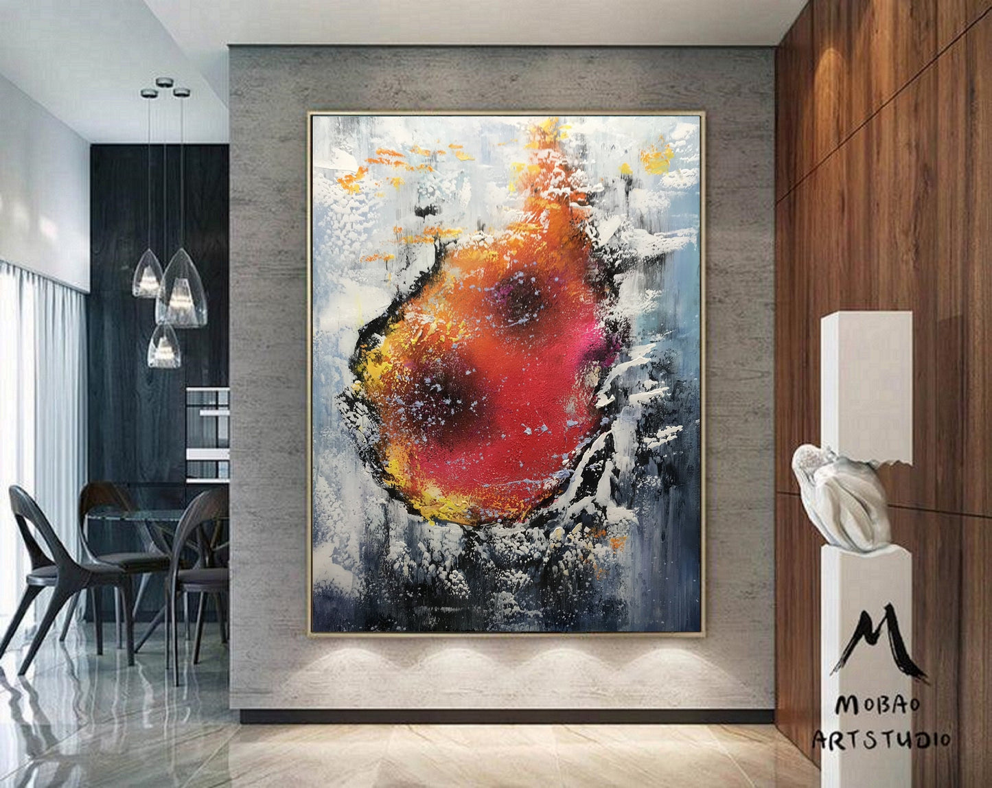Large Red Abstract Painting Large White Texture Wall Art Extra Large Painting On Canvas Gray Abstract Art White Painting Contemporary Art