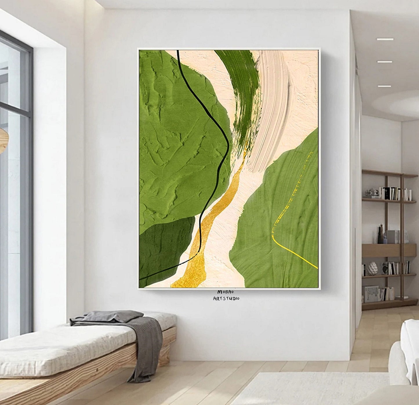 Green Abstract Painting Beige Painting Boho Wall Art Green Minimalist Canvas Art Wabi Sabi Wall Art Beige Minimalist Painting Green Wall Art