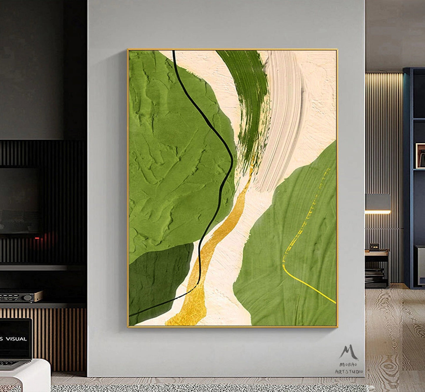 Green Abstract Painting Beige Painting Boho Wall Art Green Minimalist Canvas Art Wabi Sabi Wall Art Beige Minimalist Painting Green Wall Art
