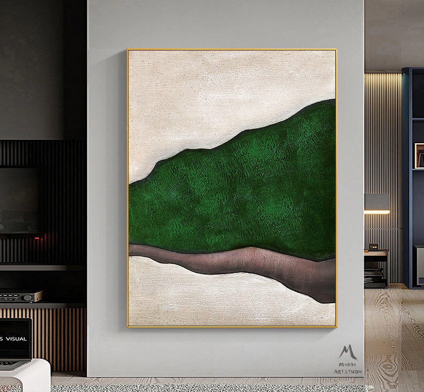 Green Minimalist Art Boho Wall Art Green Abstract Painting Beige Minimalist Painting Wabi Sabi Wall Art Green Wall Art Beige Canvas Painting