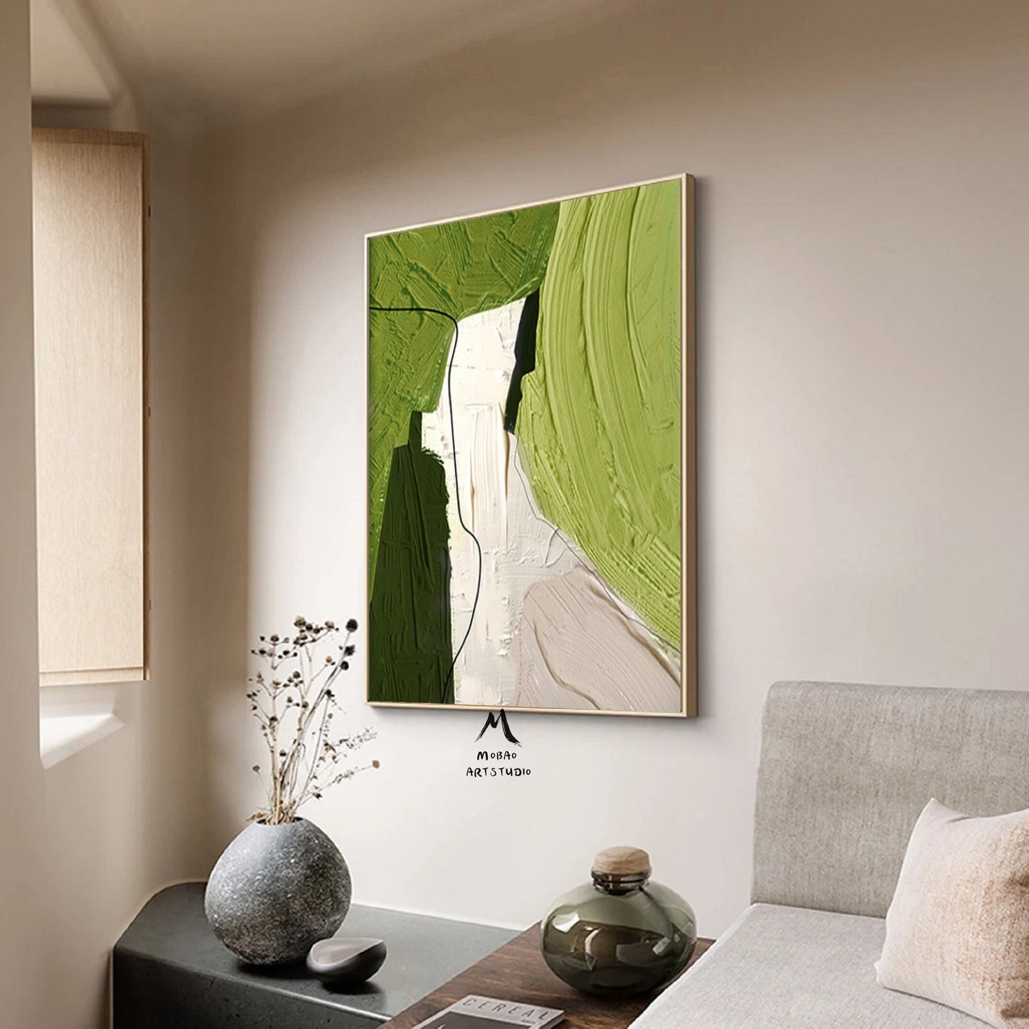 Green Minimalist Painting Green Texture Art Boho Wall Art Beige Texture Art Green Minimalist Canvas Art Wabi Sabi Wall Art Green Wall Art