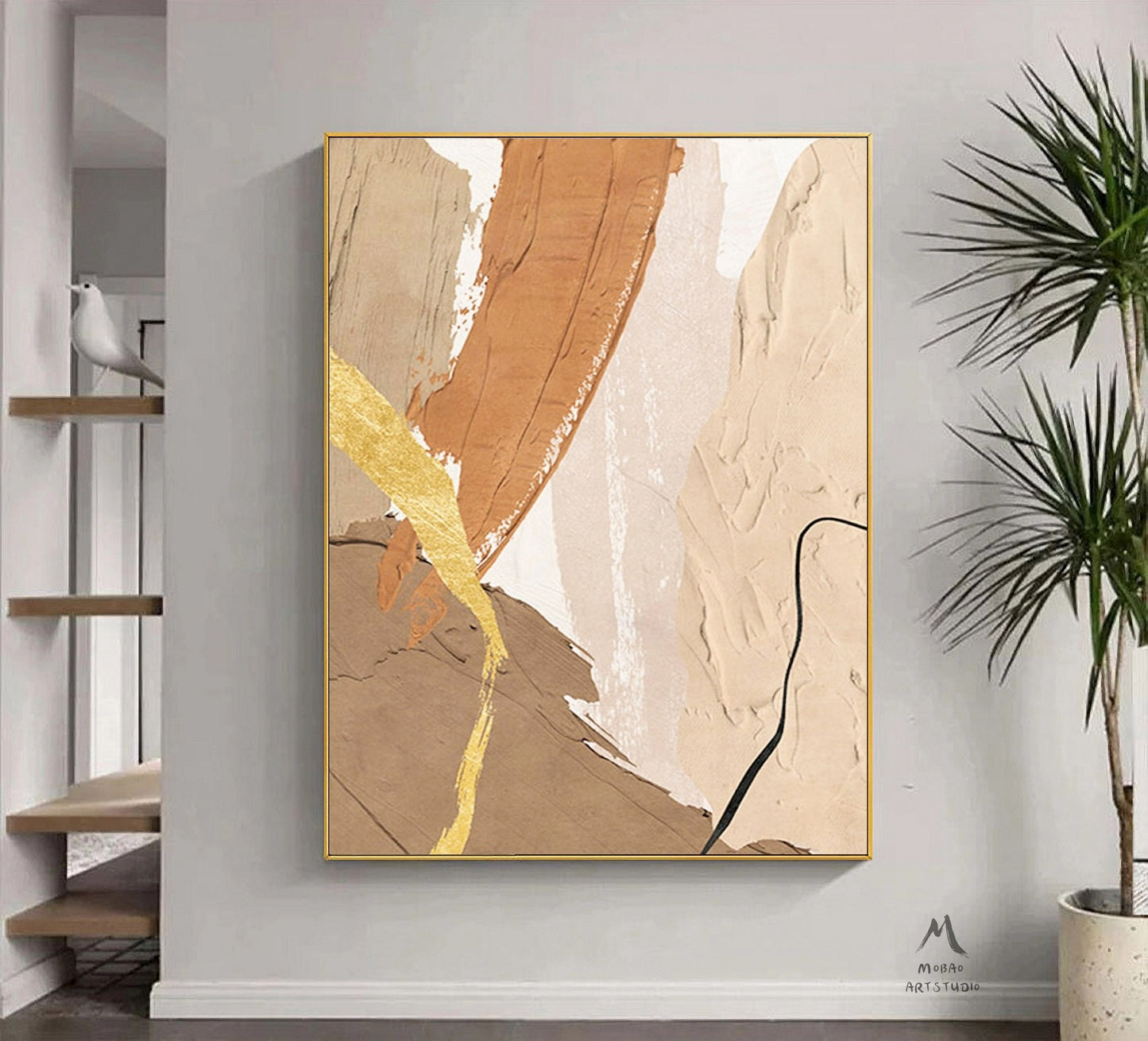 Beige Minimalist Canvas Art Wabi Sabi Wall Art Brown Abstract Painting Beige Texture Art Boho Wall Art Beige Minimalist Art Biege Wall Art