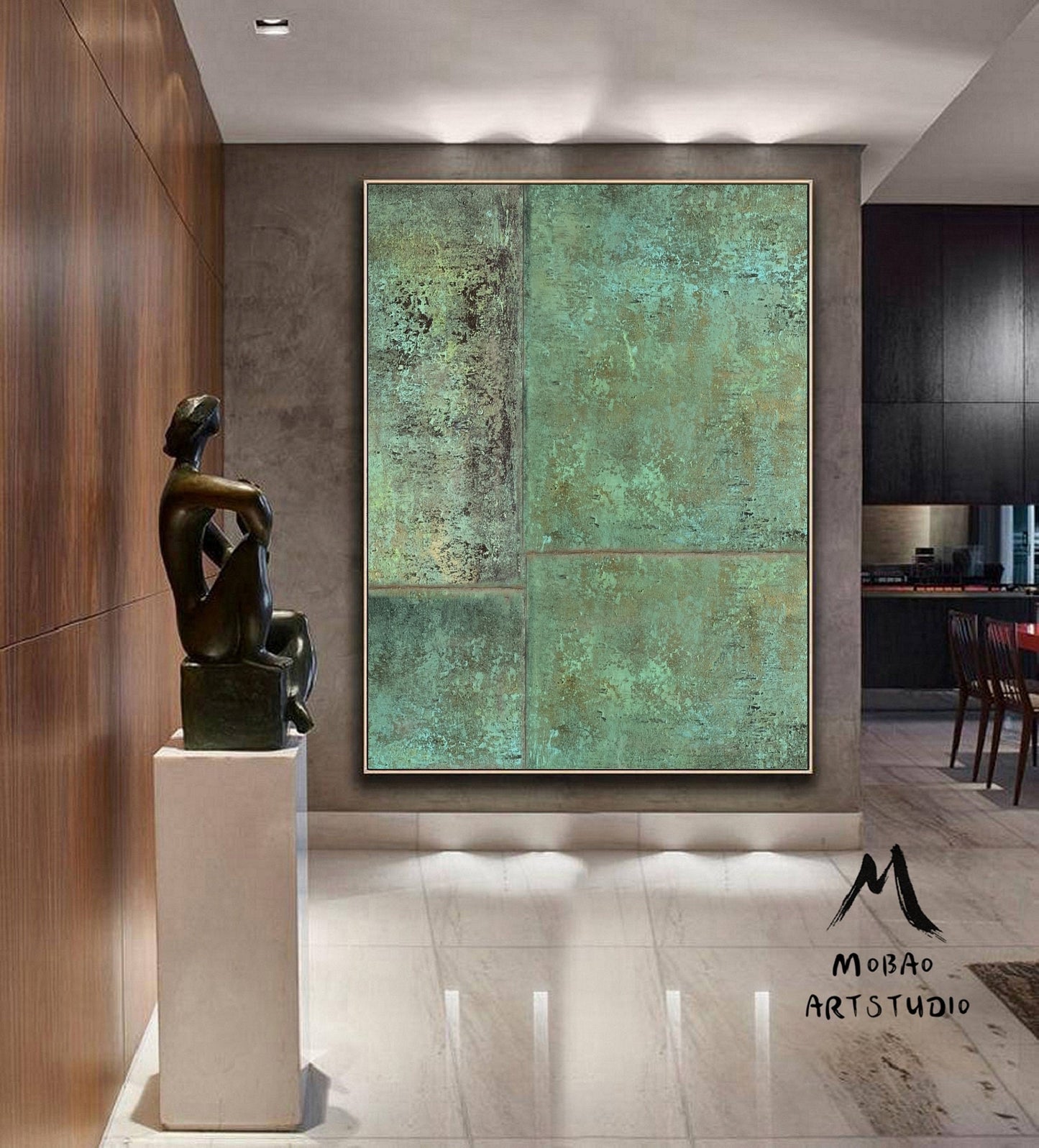 Large Green Abstract Painting Green Minimalism Painting Green Wall Art Green Canvas Art Painting Green Abstract Art Green Canvas Wall Art