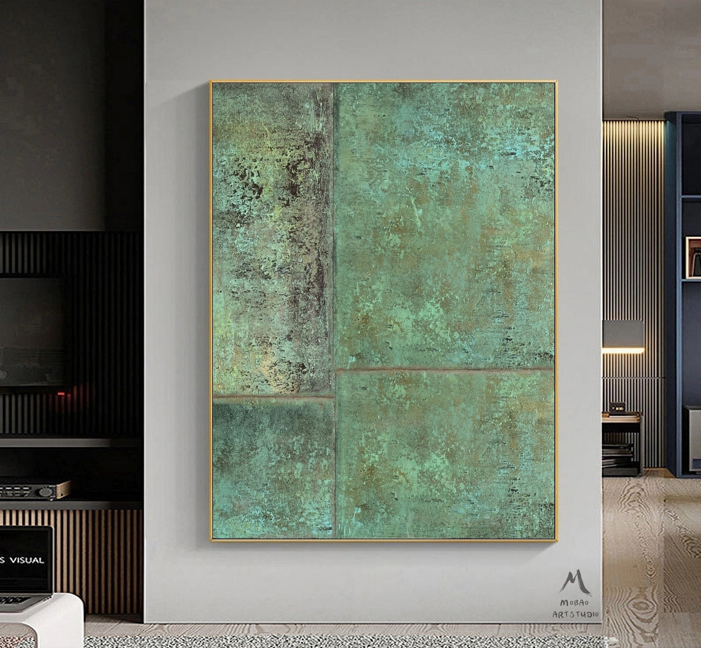 Large Green Abstract Painting Green Minimalism Painting Green Wall Art Green Canvas Art Painting Green Abstract Art Green Canvas Wall Art