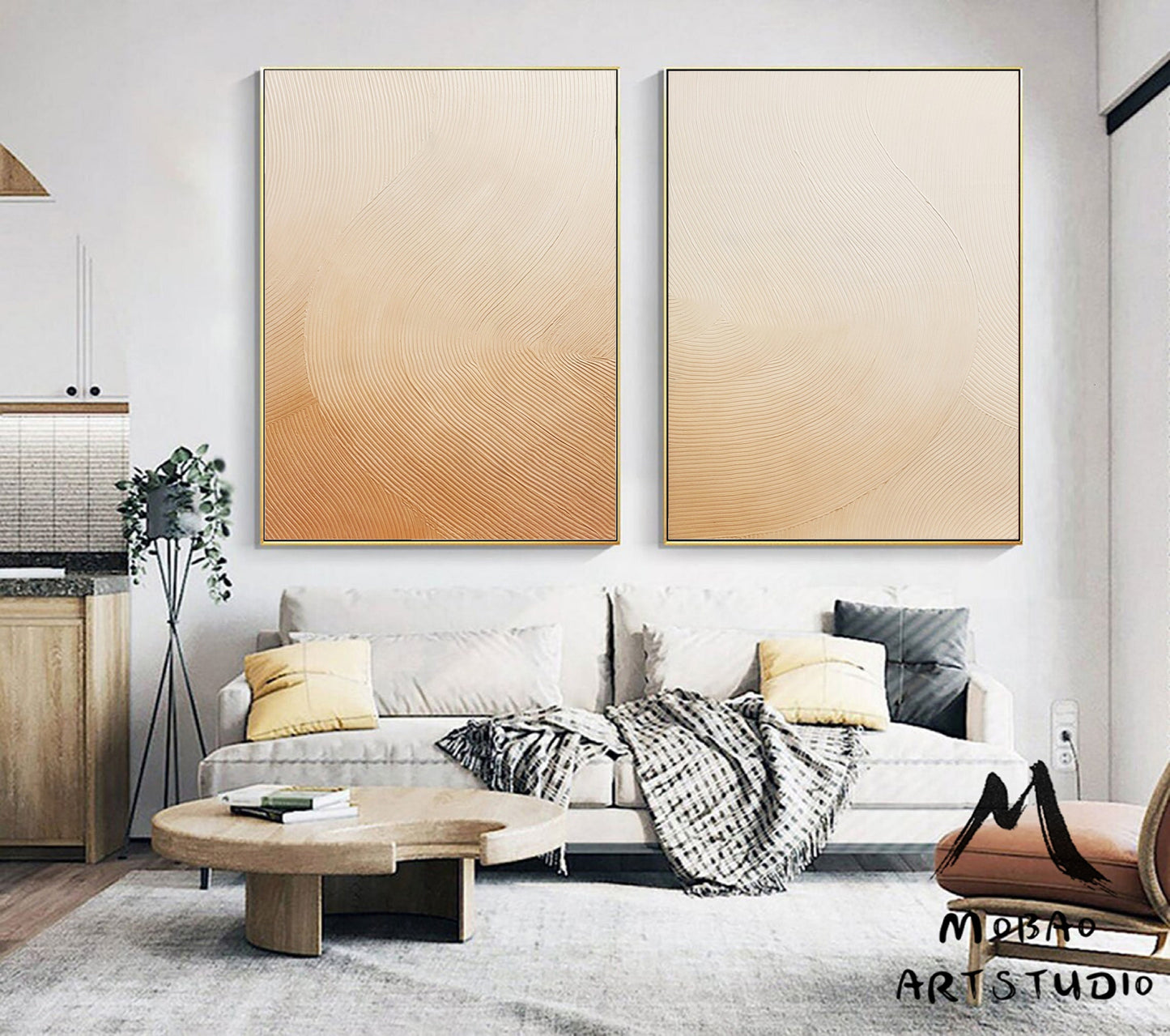 Beige Abstract Canvas Art Boho Wall Art Set of 2 Beige Abstract Art Beige Minimalist Art Set of 2 Beige Wall Art Painting Beige Canvas Art